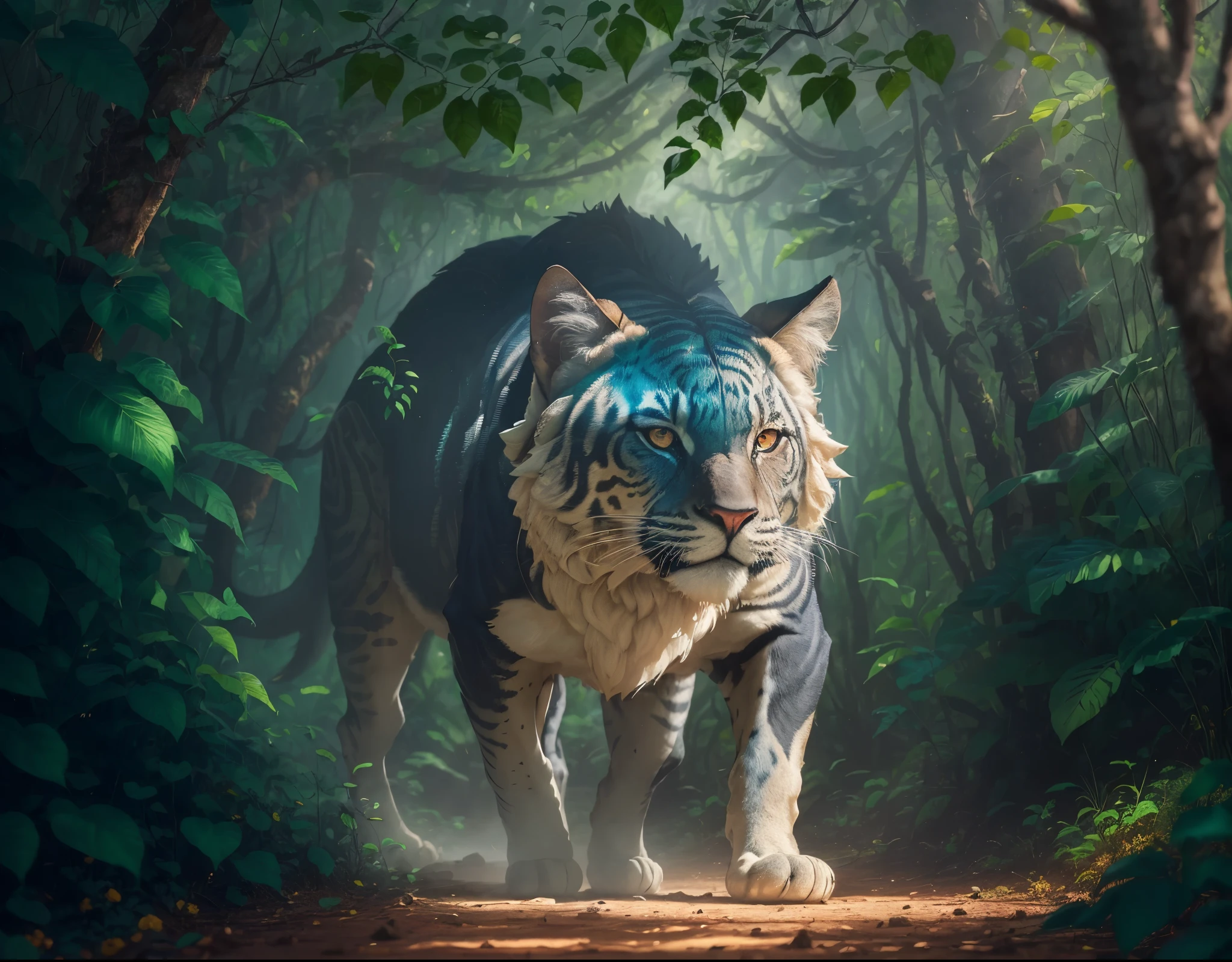 Different animal as big as forest, 50 meters high, jungle, otherworldly, like a movie, bbc earth, unreal concept, unreal appearance, --auto --s2
