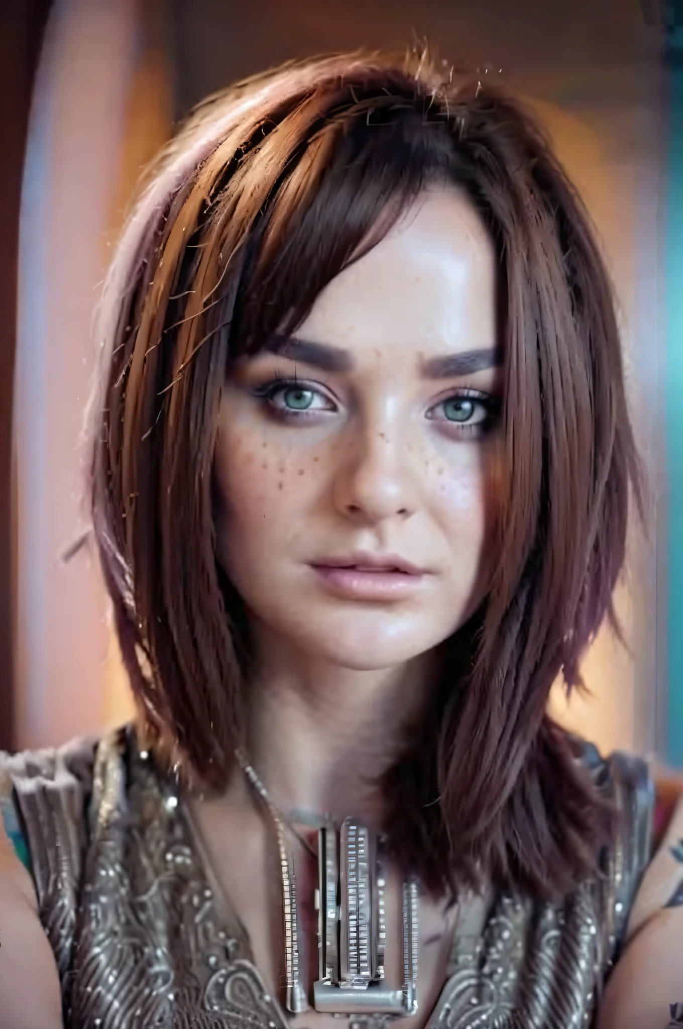 women, hoodie, arm tattoo, portrait, asymmetrical bangs, bandaid, short hair, bangs, breasts, freckles, grey eyes, large breasts, looking at viewer, neck tattoo, nose piercing, pink hair, solo, tattoo on face, upper body, detailed background, town, alley,, photorealistic, photo, masterpiece, realistic, realism, photorealism, high contrast, photorealistic digital art trending on Artstation 8k HD high definition detailed realistic, detailed, skin texture, hyper detailed, realistic skin texture, armature, best quality, ultra high res, (photorealistic:1.4),, high resolution, detailed, raw photo, sharp re, by lee jeffries nikon d850 film stock photograph 4 kodak portra 400 camera f1.6 lens rich colors hyper realistic lifelike texture dramatic lighting unrealengine trending on artstation cinestill 800,