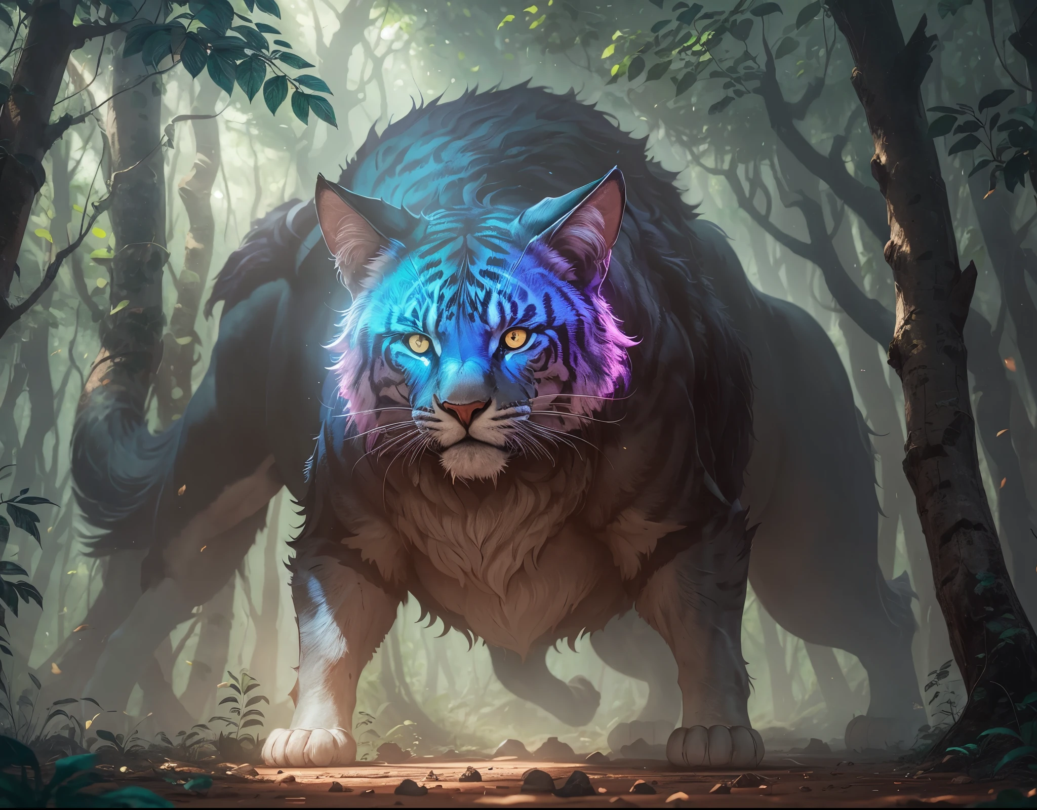Different animal as big as forest, 50 meters high, jungle, otherworldly, like a movie, bbc earth, unreal concept, unreal appearance, --auto --s2