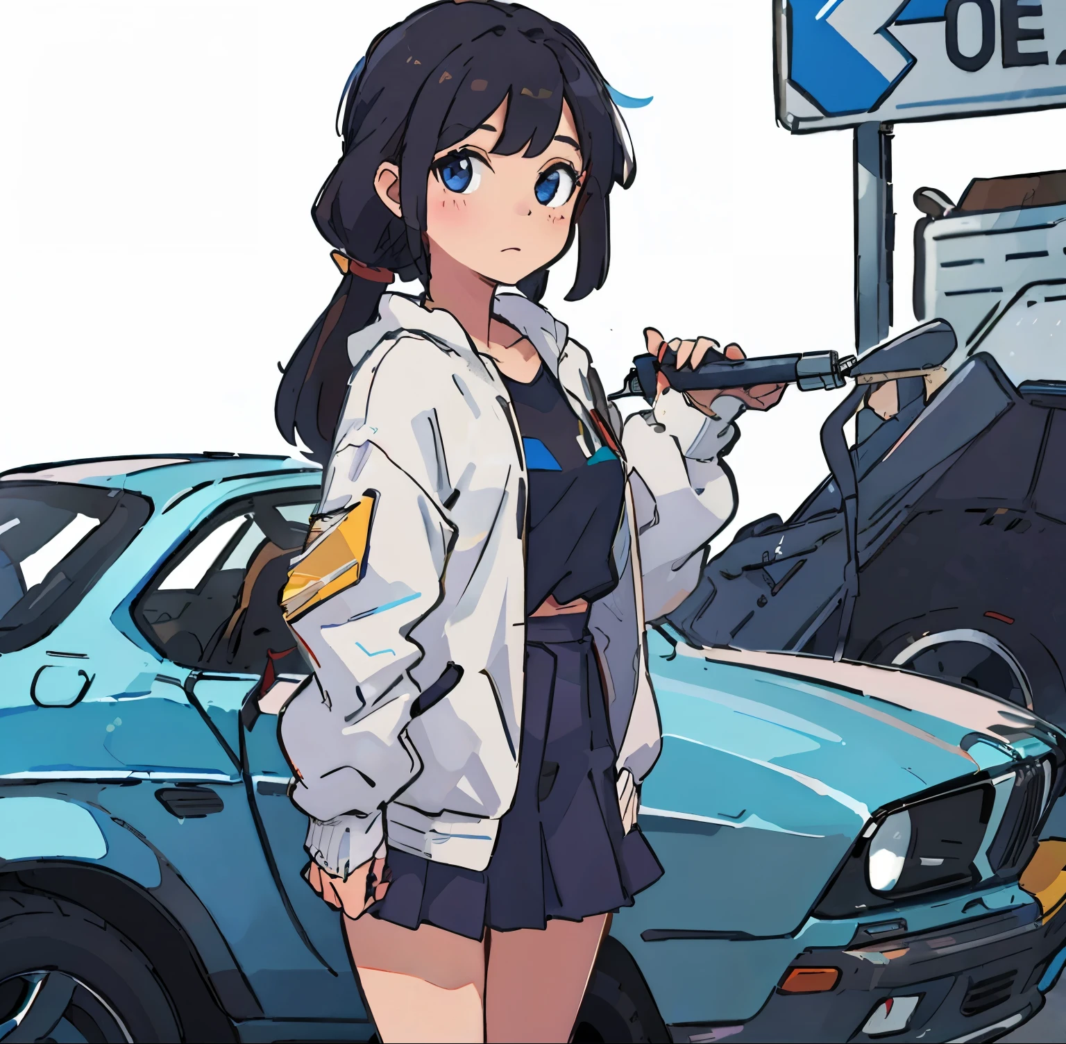 girl standing next to bmw