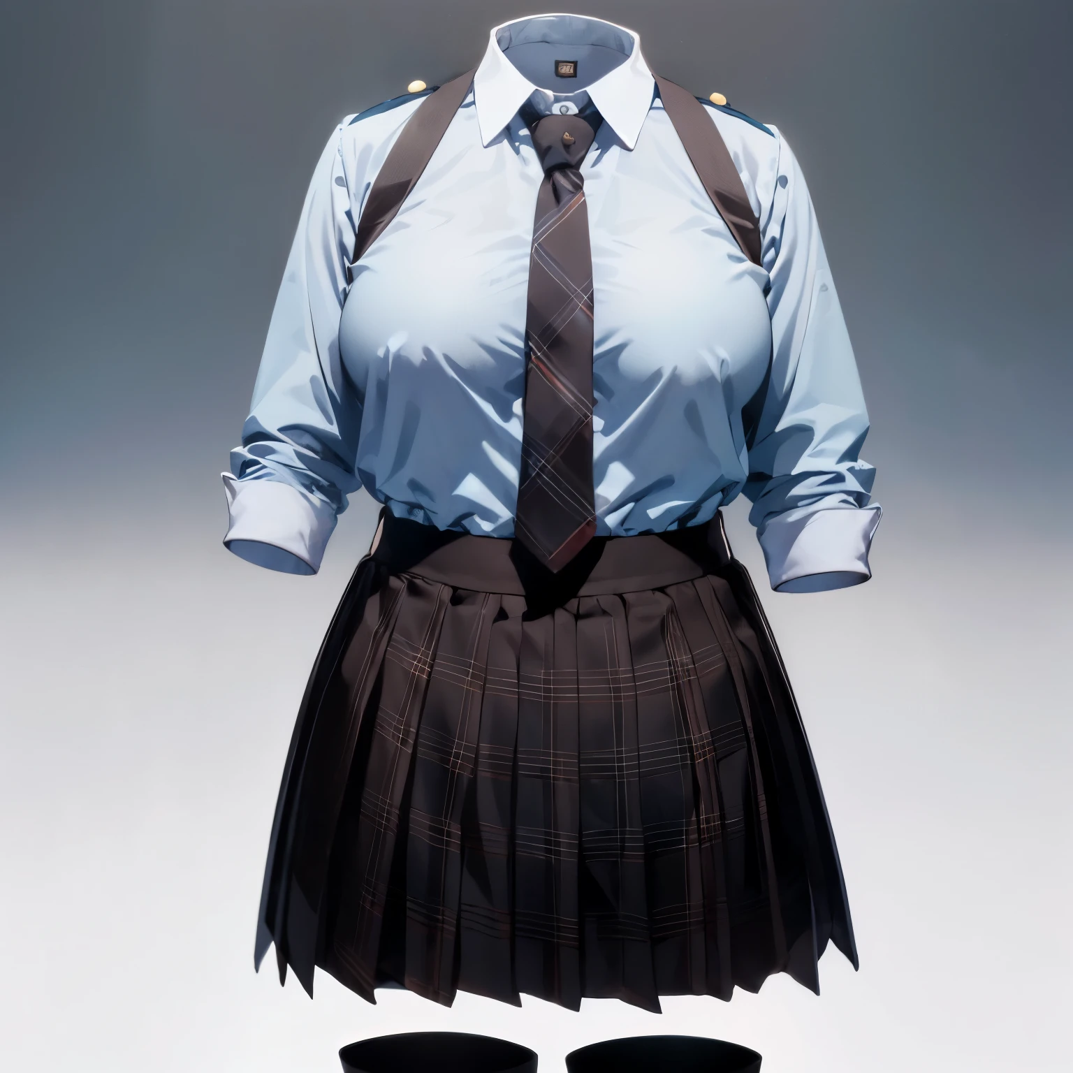 absurdres, highres, ultra detailed
BREAK
, school uniform, plaid skirt, school stripe tie, pink shirt, (close-up to breasts), cute big breasts, (invisible, no human, headless, handless:1.5),chubby, fat, from above, dynamic view, on bed