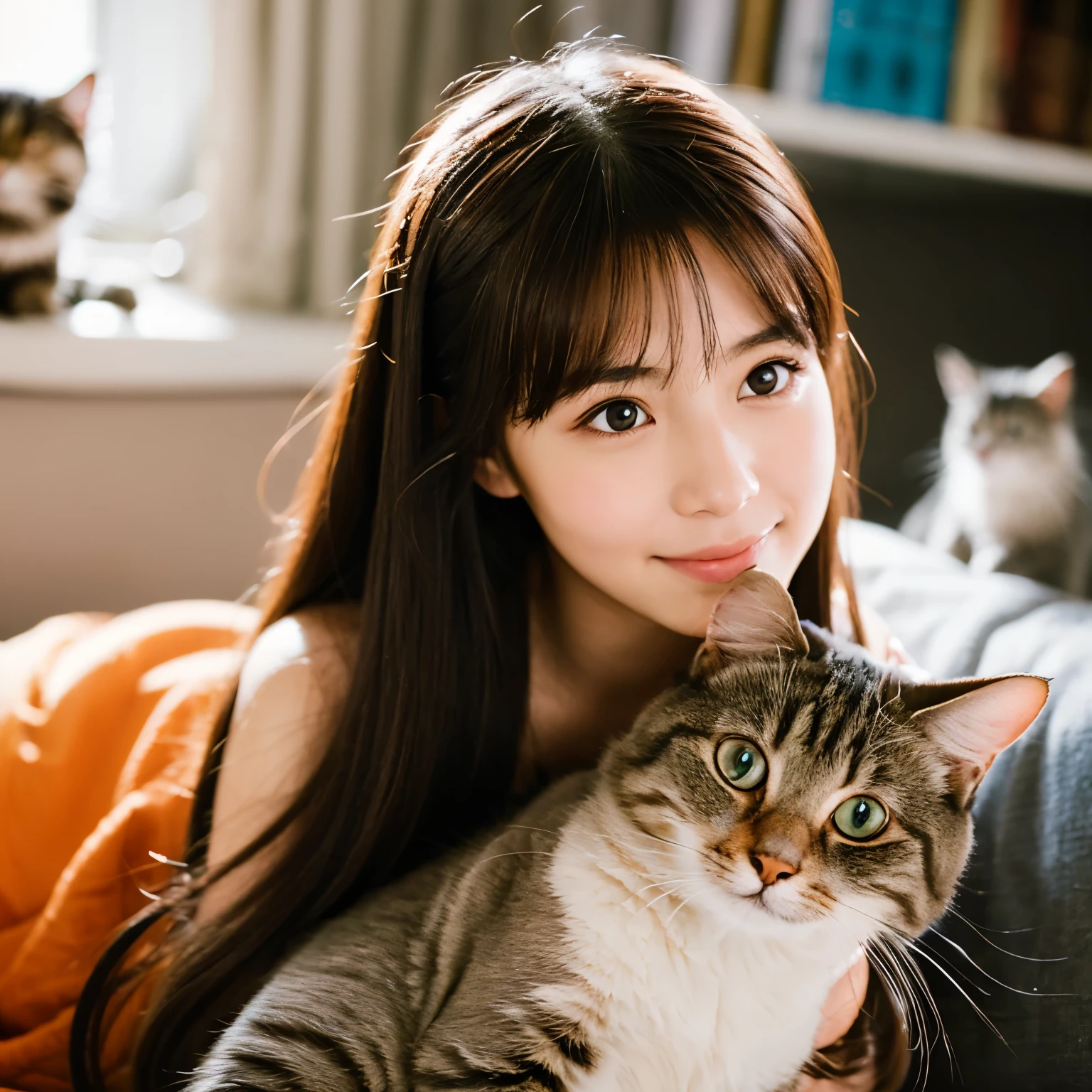 A beautiful girl with cat