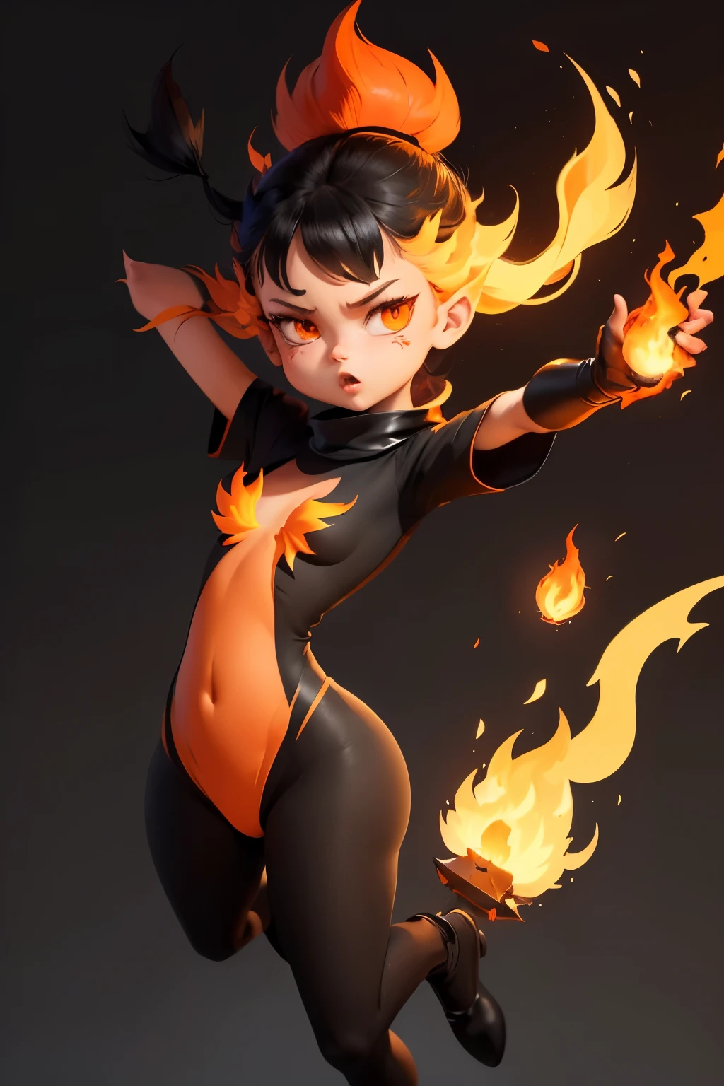 flat vector image, ((mid-shot)) (((cartoon art))), (((minimalistic))), (((a simple cute diffuse female fire spirit creature))), (((solid black background))), ultra sharp focus, detailed face, (((posing))), illuminated. Lekrot