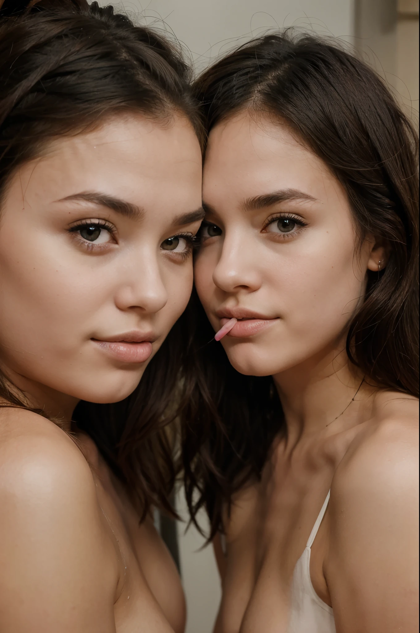 Couple of girls kissing on the mouth on top of each other