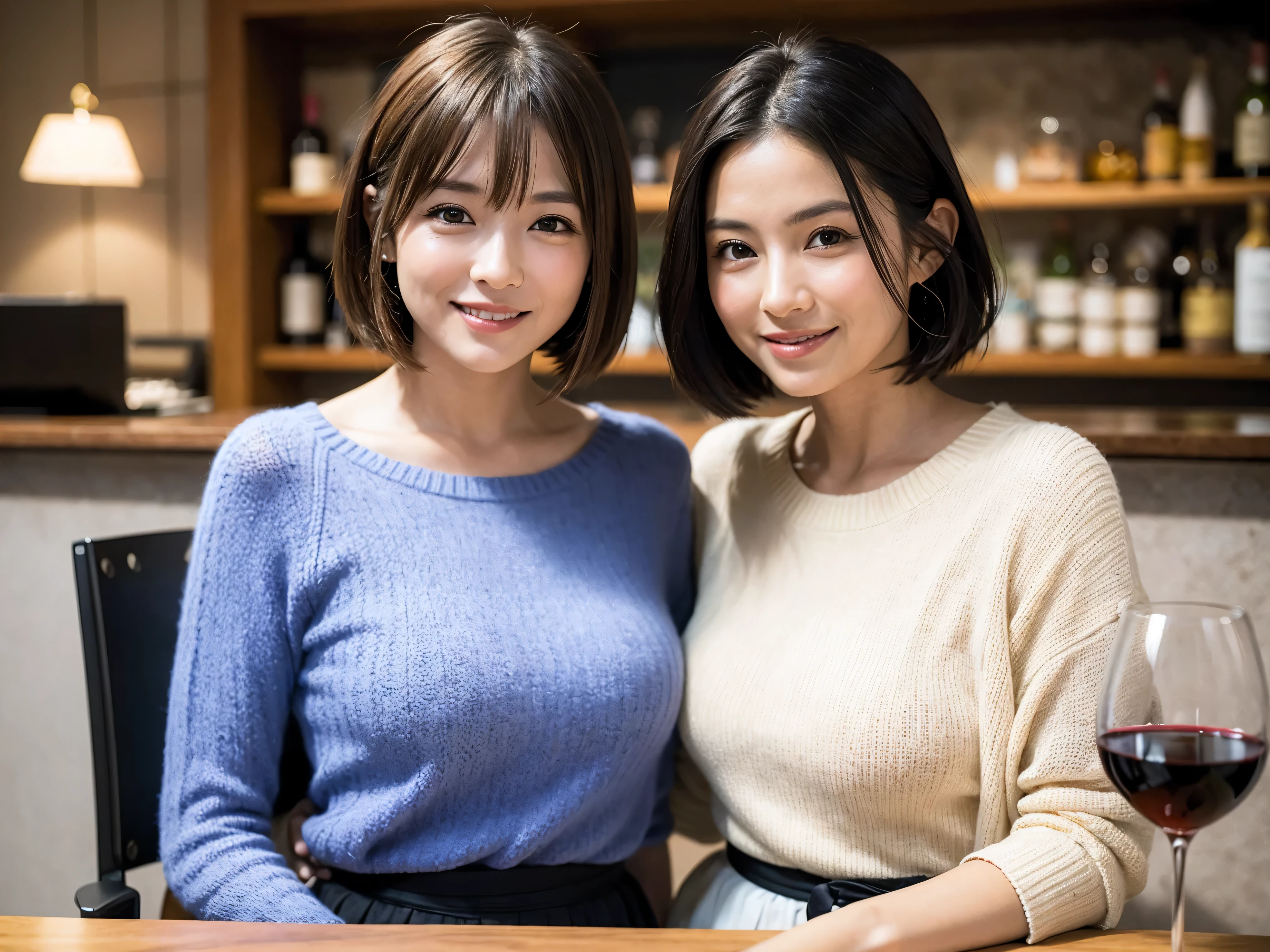 (64k uhd、nffsw、top-quality、masterpiece:1.2)、(realisitic、Photorealsitic:1.37)、ultra-detailliert、wine glasses、enjoying a glass of wine、a matural female、Two beautiful women、(Slimedな顔)、(Slimedなボティ)、(brawn hair)、(short-cut)、Dutchman、Spaniard、japanes、Latino、smiling french woman、happy italian girl、British woman、Americana、blush a little on the cheeks、(38 years)、42 year old、red wine、窓の外には美しく緻密なnatta景が広がります.......、resturant、wine glassesは目立つ場所に、natta、(from waist up)、sitting on、date、(A smile:1.15)、Beautiful detailed eyes、Cashmere sweater、long-sleeved dresses、japanes、(short-hair:1.2)、Float NovaFrogStyle、、modeled、from waist up、white wine、Slimed、wine glasses、超きれいなnatta景、wine glassesは真ん中に置いて、Happy smile、(8K、Raw photography、top-quality、masterpiece:1.2)、(realisitic、Photorealsitic:1.37)、ultra-detailliert、超A high resolution、2 females、see the beholder、beautifull detailed face、A smile、Constriction、(細いSlimedなウェスト) :1.3)、knit shirt、Beautiful detailed skin、Skin Texture、floated hair、professional light needle breast、eyes gentle