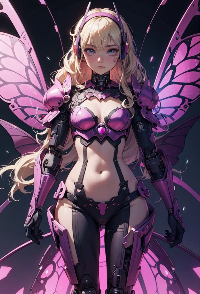 (Detailed illustrations,Very detailed and detailed drawing,Delicate lines with slow and rapid,Realistic texture expression),[Color tressed main line],[labo],[[HENTAI]] ANIME (CYBERGirl anime Beauty  Cyborg [Wavy Hair (platinum-blonde)]),([Butterfly wings] Magenta-pink Papillon cybernean armor [Aurora Armor] Fuselage only transparent material) Cyber Headset,(cybernetic),(Intricate and beautiful decoration [Dense detail]),(Fine and beautiful skin expression [Transparency]),[完璧な目のdetaileds (Iris beautifully drawn in every detail)[Jewel-like eyes]],[long and beautiful eyelashes],[Meticulously drawn hair [美しく艷やかな髪のdetaileds]],(完璧な手のdetaileds [Beautiful fingers without breakdowns [Beautiful nails]]),(Perfect Anatomy(Perfectly proportioned))[[Full body like]],[[Design built to the highest level]][Ideal color coordination(Accurate simulation of light-material interactions)],([Precision Detail](detaileds,high-detail)),[Visual art that conveys a sense of narrative].