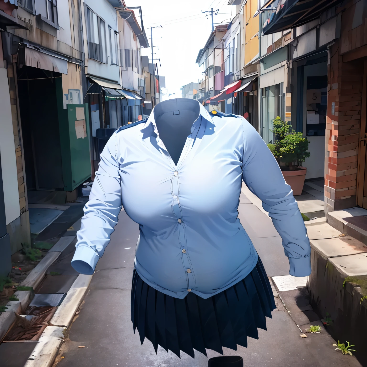 absurdres, highres, ultra detailed, (school uniform on hanger), blazer, plaid skirt, (close-up to breasts), cute big breasts, (invisible, no human, headless, handless:1.5), chubby, fat, from above, on hanger, in closet