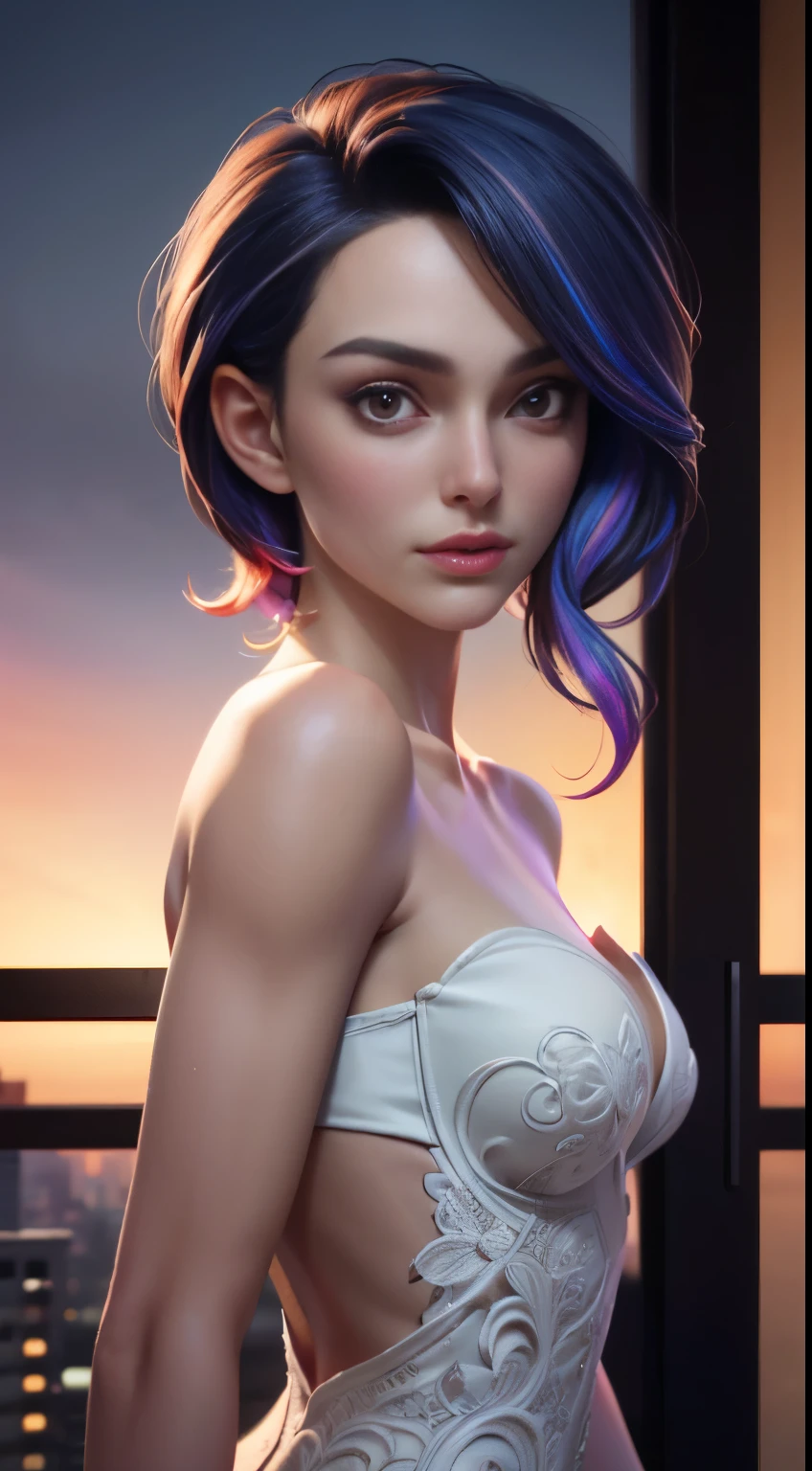 NSFW Photo of Jinx from League of Legends, hyperdetailed intricately detailed art trending on Artstation triadic colors Unreal Engine 5 detailed , 8k resolution, deviantart masterpiece, fully naked, nude, (gigantic breasts), seductive, clean pale skin, perfect round pale pink nipples, hair cascading down her back, detailed eyes, fancy black make-up, black brows, eyeliner
