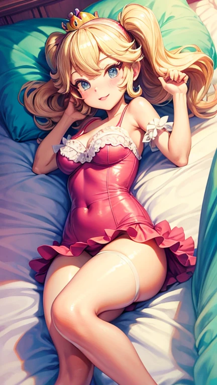 PrincessPeach swim wears laying on back on the beds