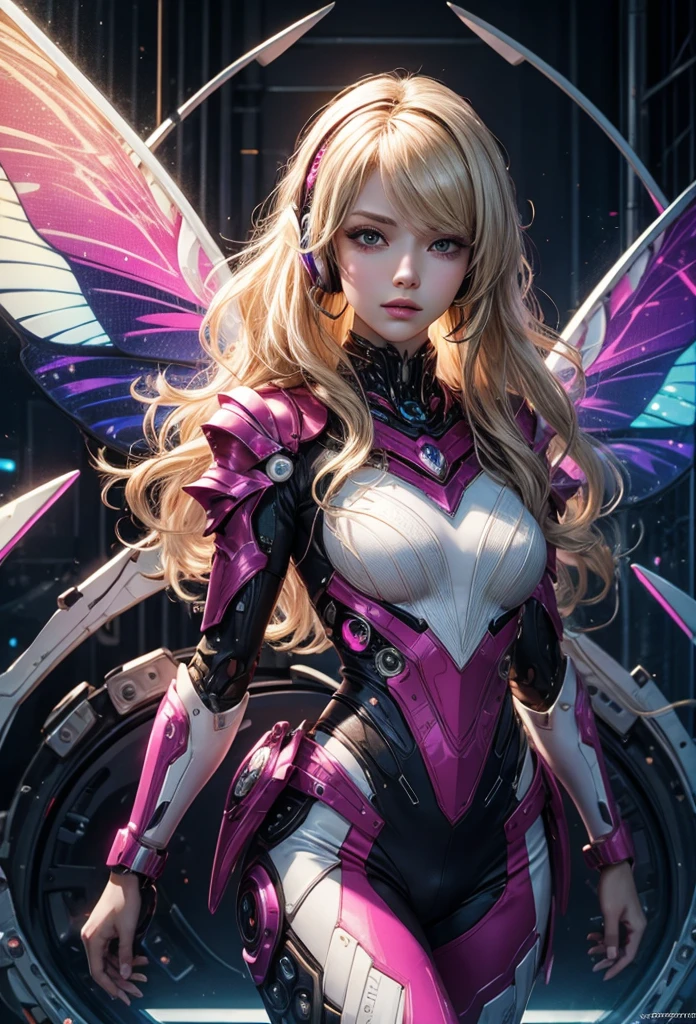 (Detailed illustrations,Very detailed and detailed drawing,Delicate lines with slow and rapid,Realistic texture expression),[Color tressed main line],[labo],[[HENTAI]] ANIME (CYBERGirl anime Beauty 13 years old Cyborg [Wavy Hair (platinum-blonde)]),([Butterfly wings] Magenta-pink Papillon cybernean armor [Aurora Armor] Fuselage only transparent material) Cyber Headset,(cybernetic),(Intricate and beautiful decoration [Dense detail]),(Fine and beautiful skin expression [Transparency]),[完璧な目のdetaileds (Iris beautifully drawn in every detail)[Jewel-like eyes]],[long and beautiful eyelashes],[Meticulously drawn hair [美しく艷やかな髪のdetaileds]],(完璧な手のdetaileds [Beautiful fingers without breakdowns [Beautiful nails]]),(Perfect Anatomy(Perfectly proportioned))[[Full body like]],[[Design built to the highest level]][Ideal color coordination(Accurate simulation of light-material interactions)],([Precision Detail](detaileds,high-detail)),[Visual art that conveys a sense of narrative].