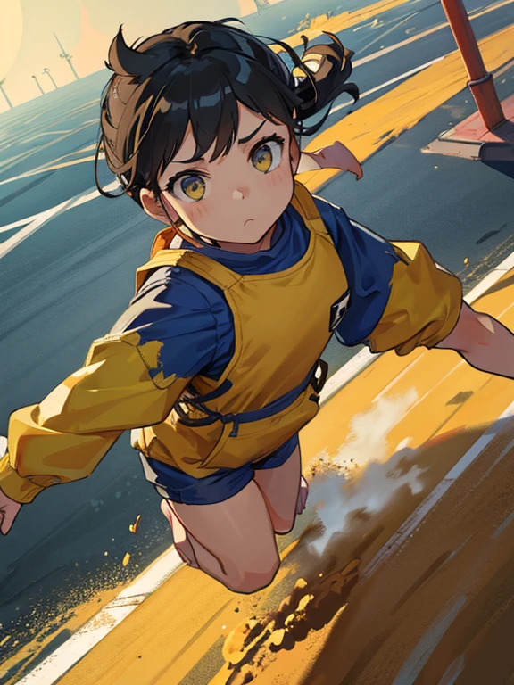 Road construction guard jumping、Severely torn clothes are scattered around、Unstable buoyancy sandstorm、Amazing dynamism、Amazing Angle、