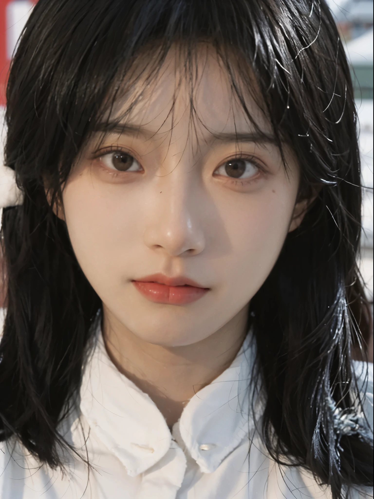 Best quality, 超高分辨率, white backgrounid,(realistically:1.4), girl, A pair of eyes as clear as snow,Imperial sister,Black long straight, looking at viewert, close up ,