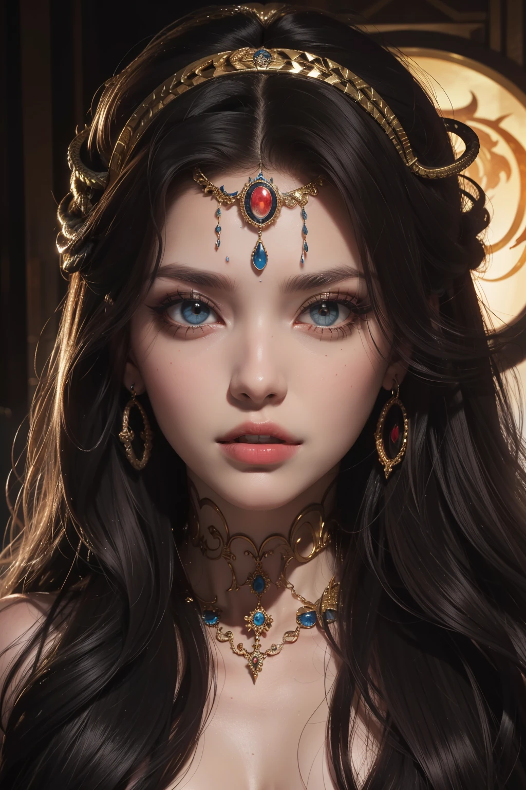 Absurd, ultra-detailed, high quality, detailed face, beautiful eyes, Medusa, the Gorgon, the Gorgon with serpent hair, possesses a complex mix of beauty and terror, mesmerizing gaze,