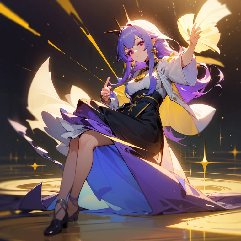 the royal palace、Hall、Sheer sunlight、particles dance、girl with、princess、Fantasia、Breasts are large、plump、silber hair、Green inner color、One sideburn、one ear earrings、High quality、tiarra、Purple eye、high class、doress、String bread、Western、high classな飾り、high class、shoe