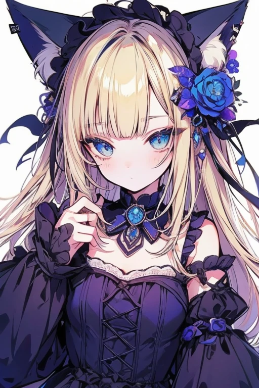 Unparalleled beauty,face perfect、Magazine covers、(2man,),gothic lorita、((Gothic lolita)) ((frilld)) Head dress、Retro、Perfect Eye、Blue Eye、 stroking the head、Fox ears、Bushy fox tail、show off your proud tail、a blond、modeled、brand costumes、ファッションMagazine covers、Holding the microphone in her hand、Idle Unit、、Full of confidence、Cross your shoulders 、,