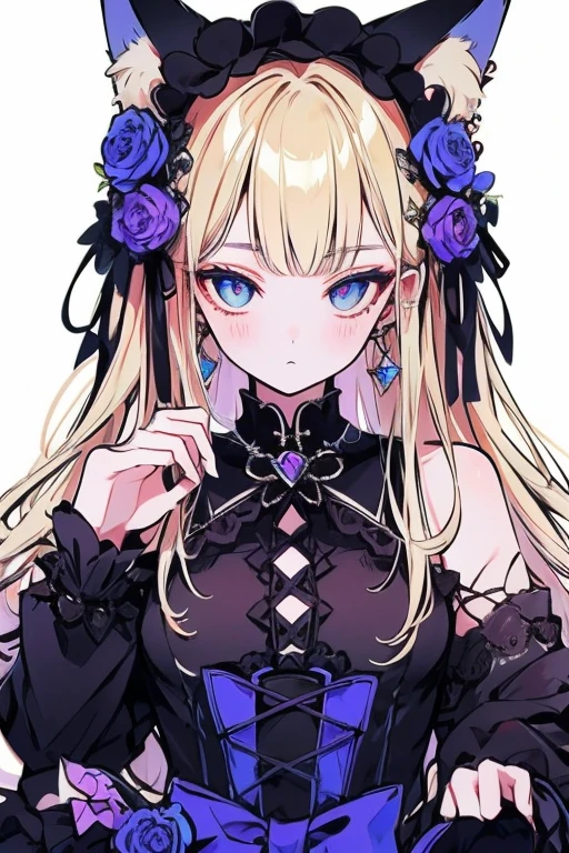 Unparalleled beauty,face perfect、Magazine covers、(2man,),gothic lorita、((Gothic ta)) ((frilld)) Head dress、Retro、Perfect Eye、Blue Eye、 stroking the head、Fox ears、Bushy fox tail、show off your proud tail、a blond、modeled、brand costumes、ファッションMagazine covers、Holding the microphone in her hand、Idle Unit、、Full of confidence、Cross your shoulders 、,