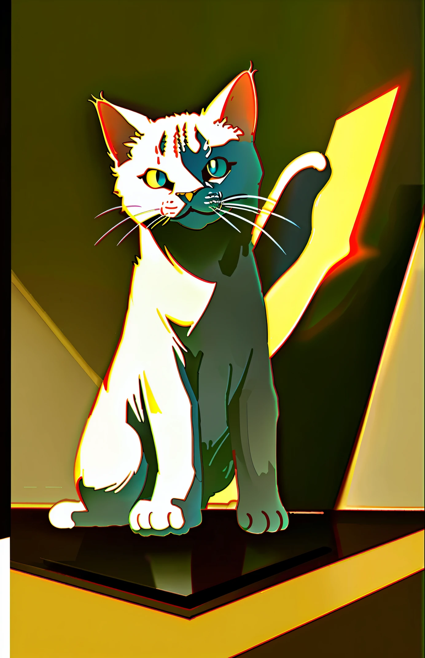Cute cat, Chiaroscuro, projected inset, Ni Chuanjing illustration style