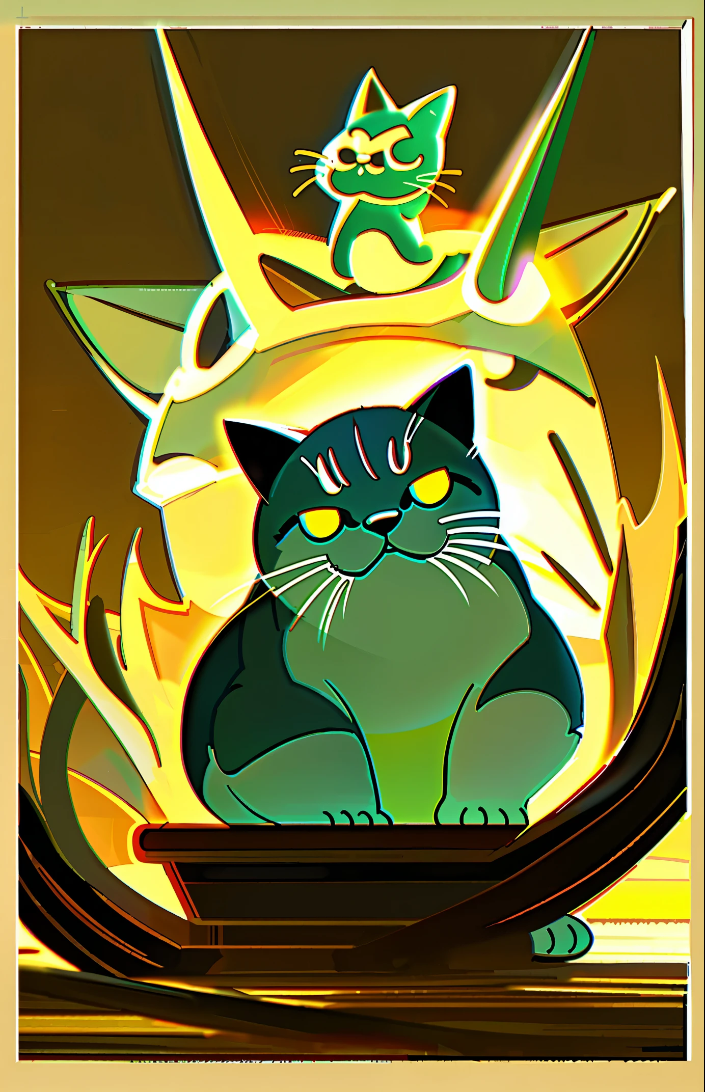 Cute cat, Chiaroscuro, projected inset, Ni Chuanjing illustration style
