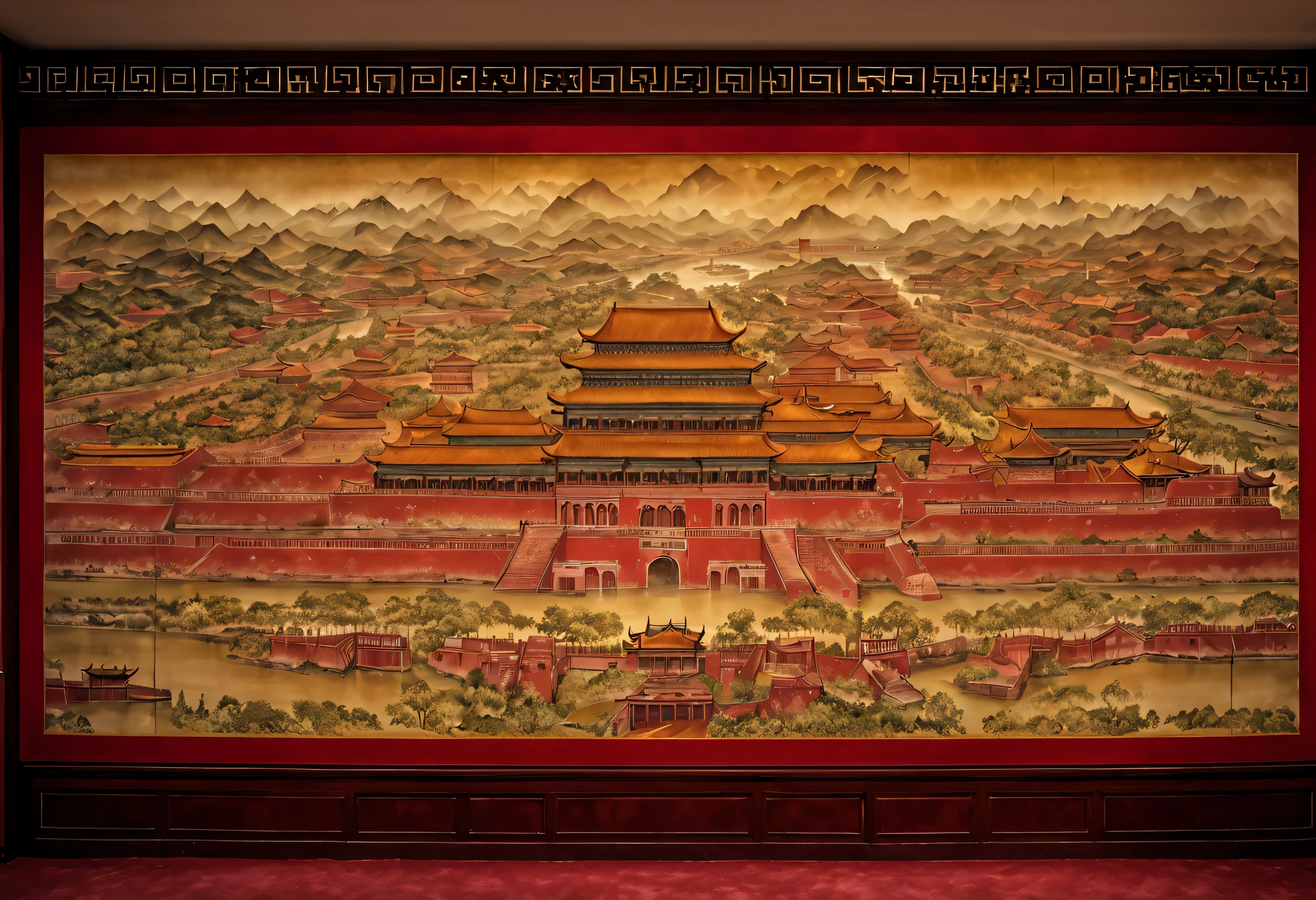 Projection on the wall of the Red Palace of the Forbidden City《Qingming upper river map》