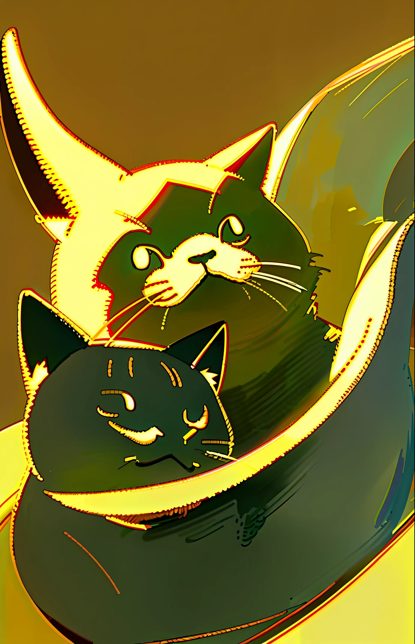 Cute cat, Chiaroscuro, projected inset, Ni Chuanjing illustration style