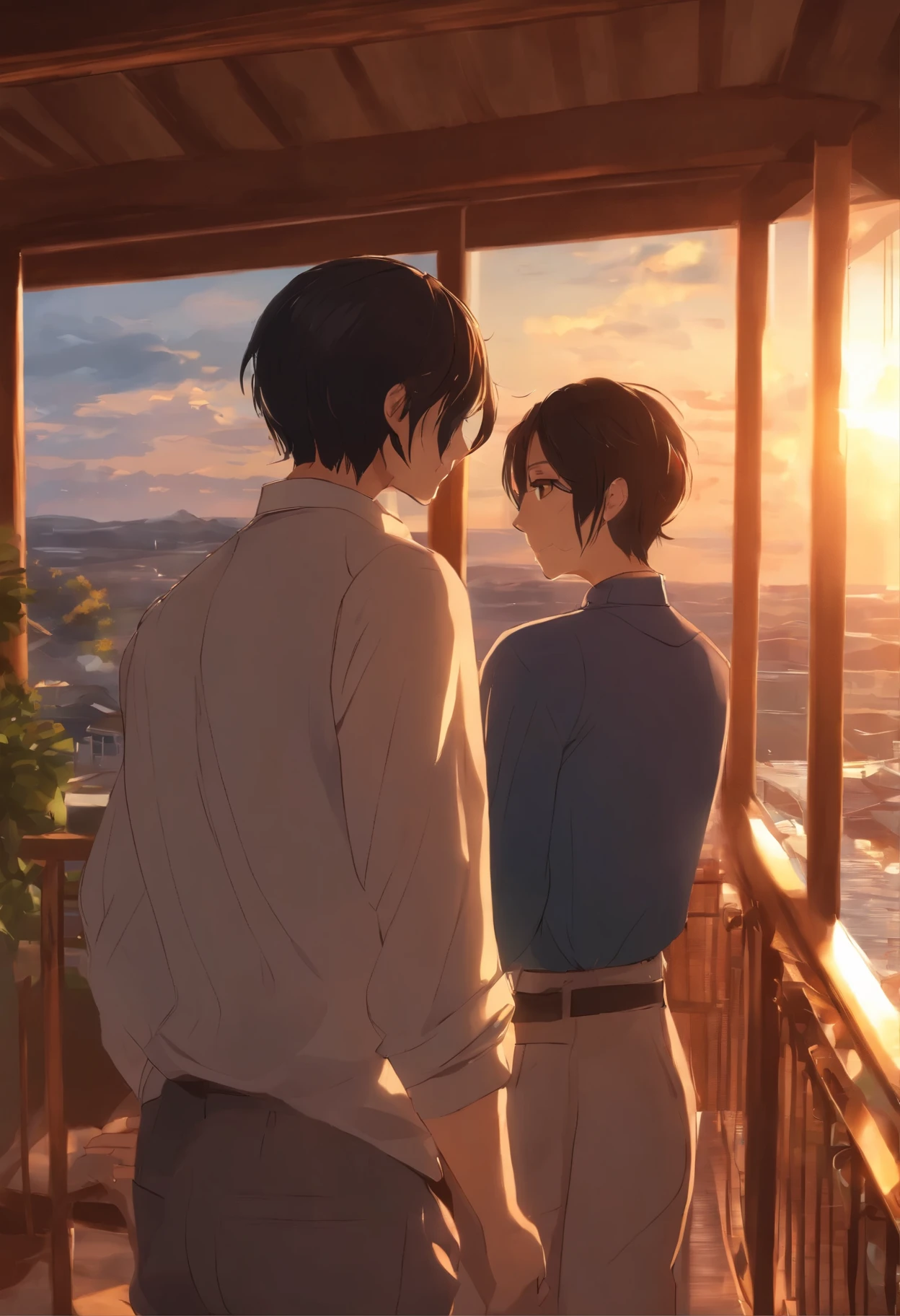 the anime две подругиcouple looking at the sunset from a balcony, watching the sun set. the anime, guweiz and makoto sinkai, ( ( makoto sinkai ) ), beautiful the anime scene, sakimichan and makoto sinkai, makoto sinkai. —h 2160, 4 k manga wallpapers, ross tran and makoto sinkai