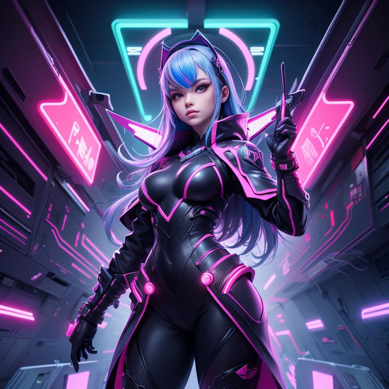 (masutepiece, of the highest quality, Best quality, Art officiel, beautiful and aesthetic:1.2), (1fille:1.3), Extremely detailed,(Art fractal:1.2),colourfull,Highest details,( neon light zen:1.2), (pose dynamique), (neon lights d’arrière-plan abstrait:1.5), (Robes Tridents:1.2), (peau brillante), (Beaucoup de couleurs:1.4), Haut du corps ,neon light,16 K,Full-HD