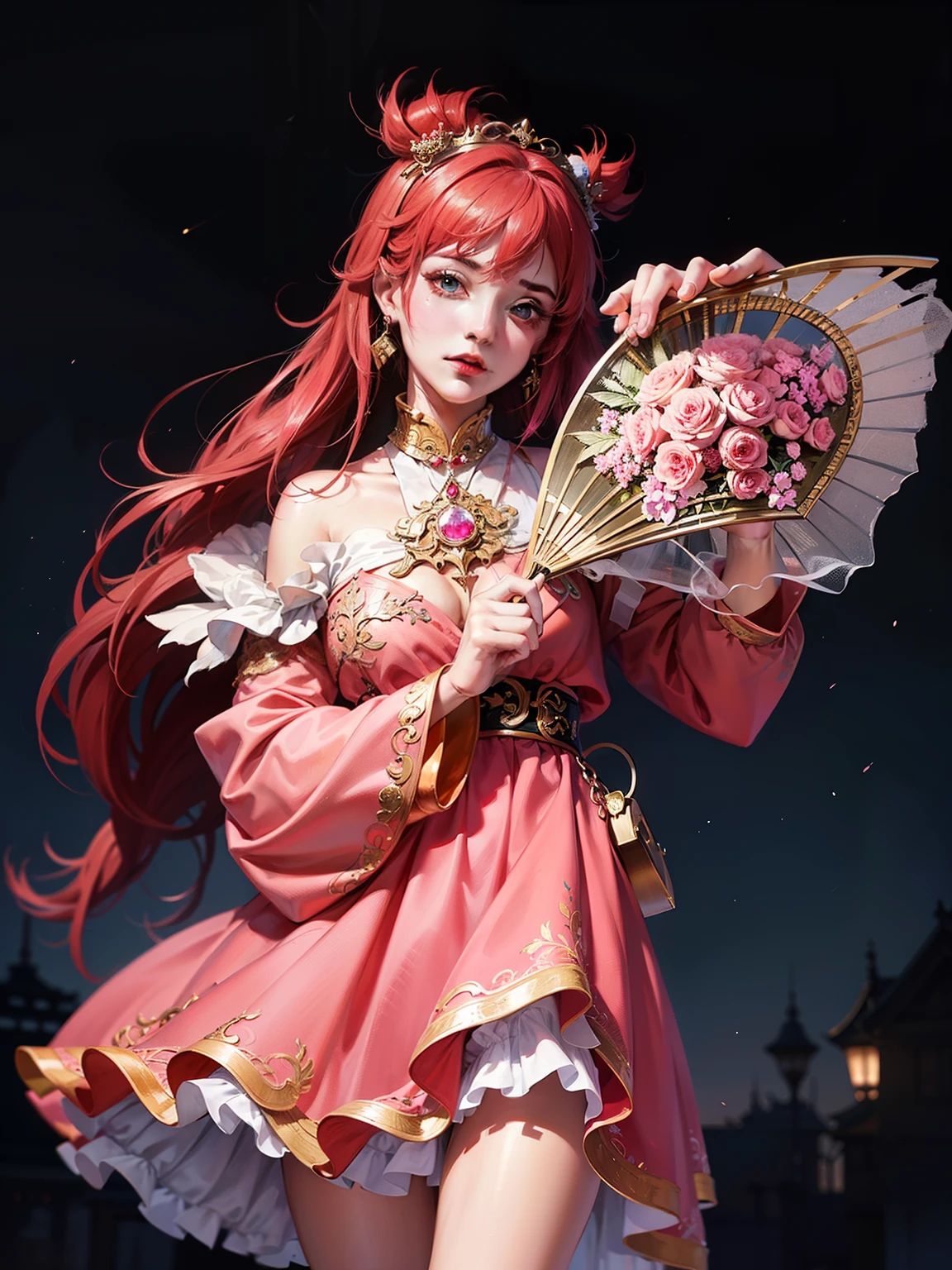 One dressed in red、Close-up of woman holding fan, guweiz, 8K high quality detail art, beautiful fantasy empress, Popular topics on cgstation, ((beautiful fantasy empress)), Cute anime waifu wearing nice clothes, Ethereal fantasy, full body xianxia, anime goddess, 🌺 CG, fantasy art style, fantasyoutfit