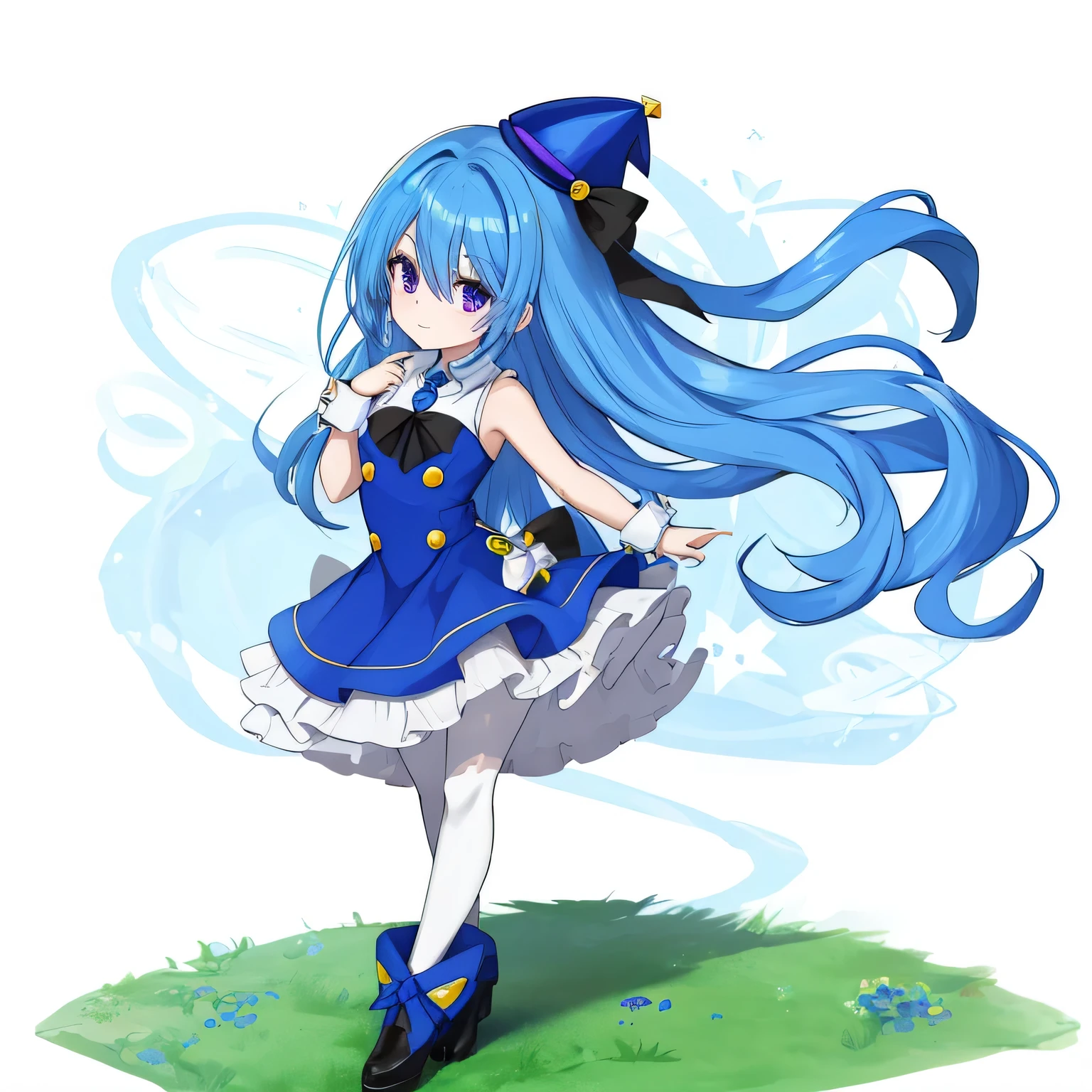 a cartoon image of a girl with a blue dress and a purple hat, Sonic OC, Full body adoptable, Langhaarige humanoide Fursona, Der schattiert!!!, Eine Pudica-Pose halten, Charakter adoptierbar, Knights of the Zodiac Girl, ein anthropomorpher blauer Igel, Sie hat blassblaue Haut!!!, Malwerkzeug SAI!! blau, Himmlische Aura