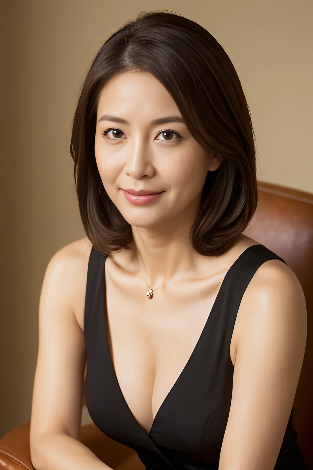 (top-quality,8K,masterpiece,hight resolution,Photorealsitic),
profetional lighting, ighly detailed, depth of fields,
((a very beautiful woman)), ((50 year old sexy woman)), Sit in a plush chair,legs crossed,
((V-neck dress with plunging neckline)), ((See the viewer's eyes)),
Detailed face, beautidful eyes,
(sit with correct posture), (Facing the front),
large breasts with good shape, Emphasizes cleavage,
(sexy facial expression), I am a desire,female dog,Light Brown Straight Hair, (Thick lip), ((arms between legs))