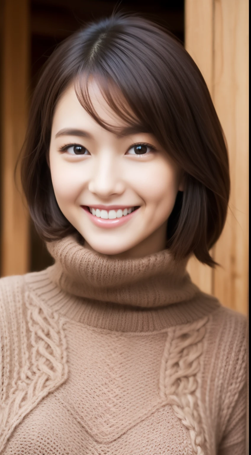 Close up,((face focused)),Detailed details,、high resolution、high quality、Perfect dynamic composition、Beautiful detailed eyes、Natural Color Lip、1 persons、Transparent skin、Glowing hair、smiling,masterpiece、Best Quality、finely detail、high resolution、8K、The correct state of the human body、She wears a navy blue long knit dress、randome pose、Gravure Model Pose、Hair soaring in the wind