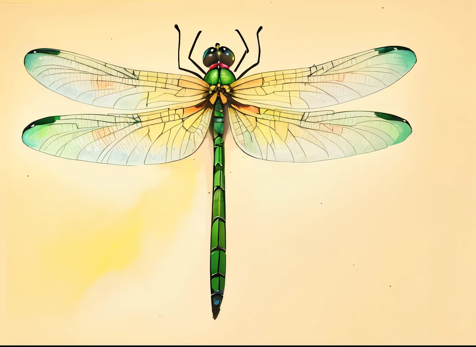 dragonfly,Light shades,Wings light green,Watercolor blending,对称
