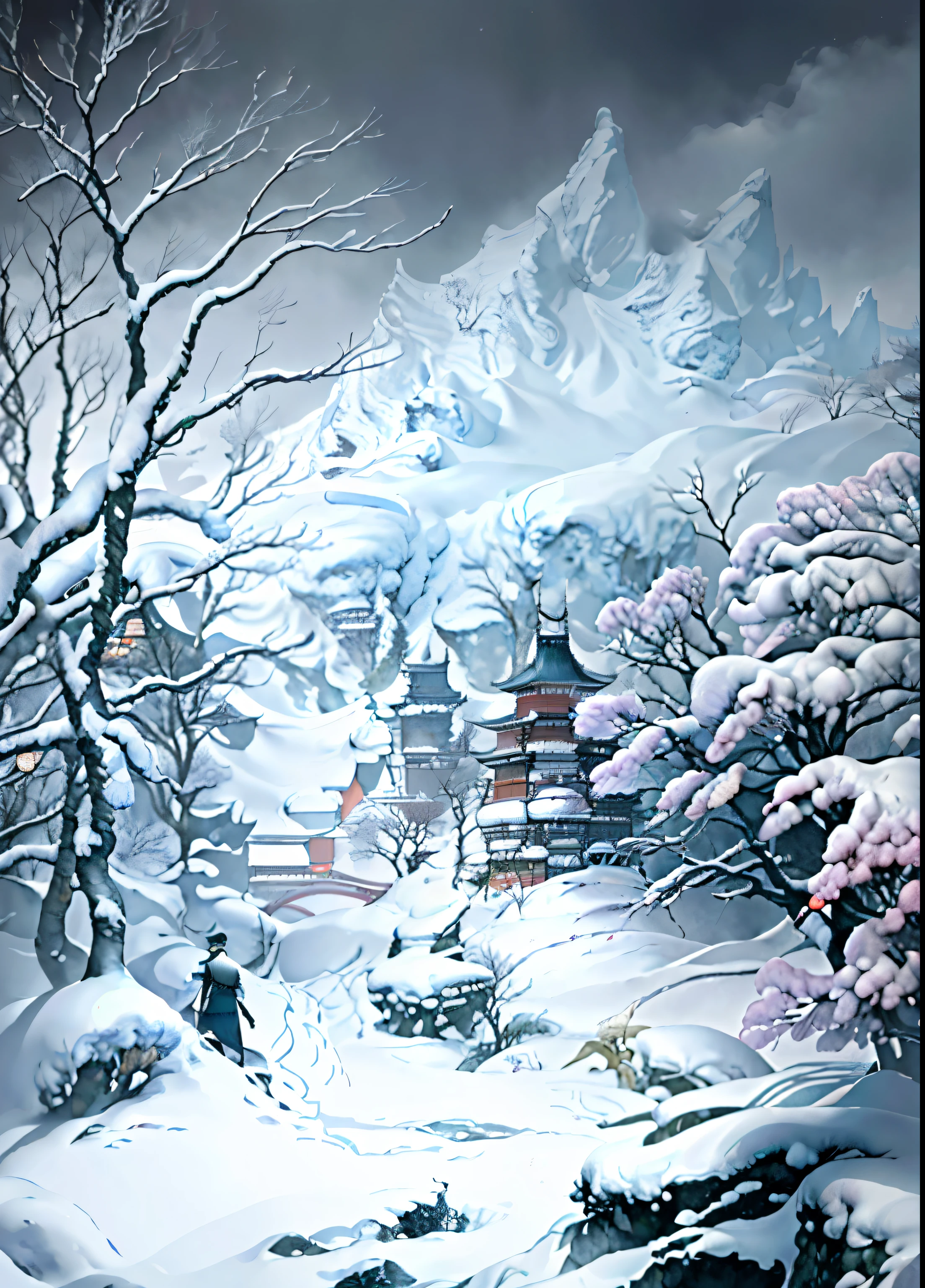 Alphard,Walk alone on snowy roads,inspired by Franz Sedlacek,4K,Black and white photo tree background,snowy landscape,snow landscape,Inspired by Franz Cedrašek and Grzegozh Domarazki,author:Shen Shizhen,Anime landscapes,inspired by Ryōhei Koiso,Snow scene,snow wasteland。