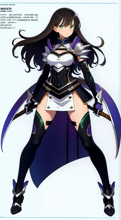 (((Best Quality))) , ((full body)), female, reference sheet, solo, (white background), holding staff, gloves, slit trench skirt, bareback,