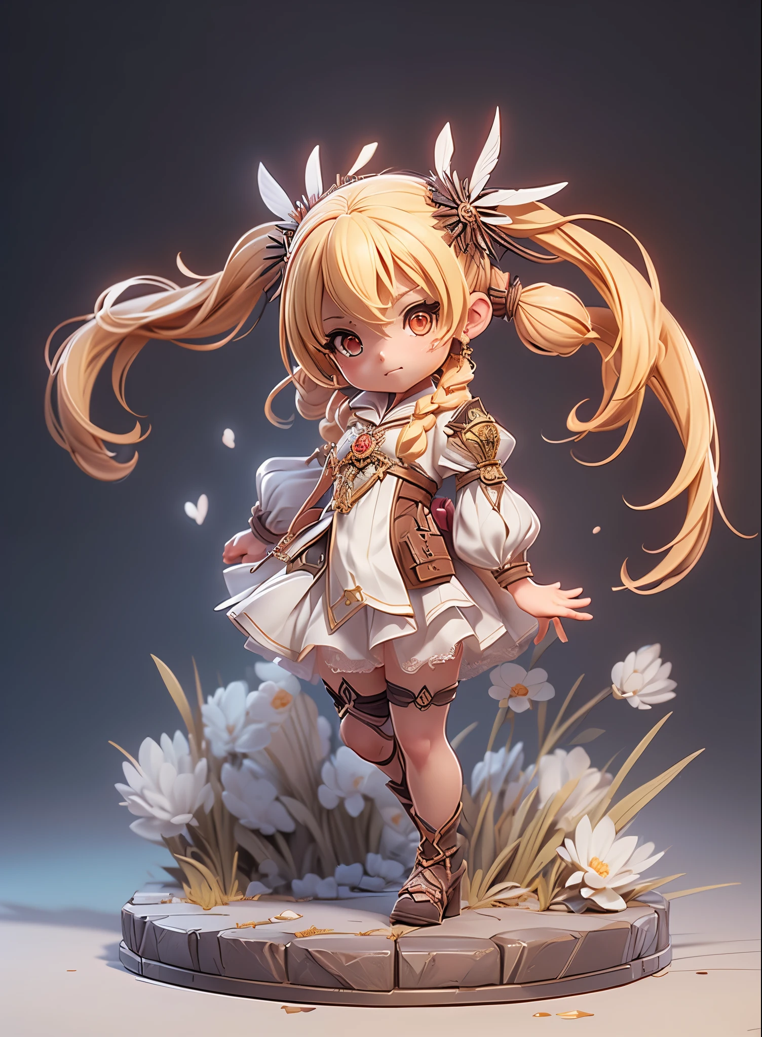 (Dynamic Angle:1.4), ((Full body posing:1.5),Blonde twintails,2. 5 d cgi anime fantasy artwork, Official Character Art, cushart krenz key art feminine, shadowverse character concept, 3 d render official art, anime goddess, jrpg character art, render of a cute 3d anime girl