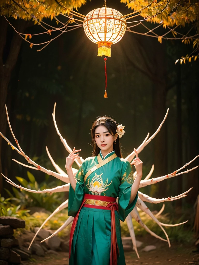 Spider spirit,With spider limbs on its body,Better than Yuxiang,Such as flower language is more true。Willow eyebrows are far away,Sandalwood break。Emerald head,Golden lotus shining skirt。But it seems that Chang'e is in the nether realm,Fairies fall into dust。Ancient Chinese clothing