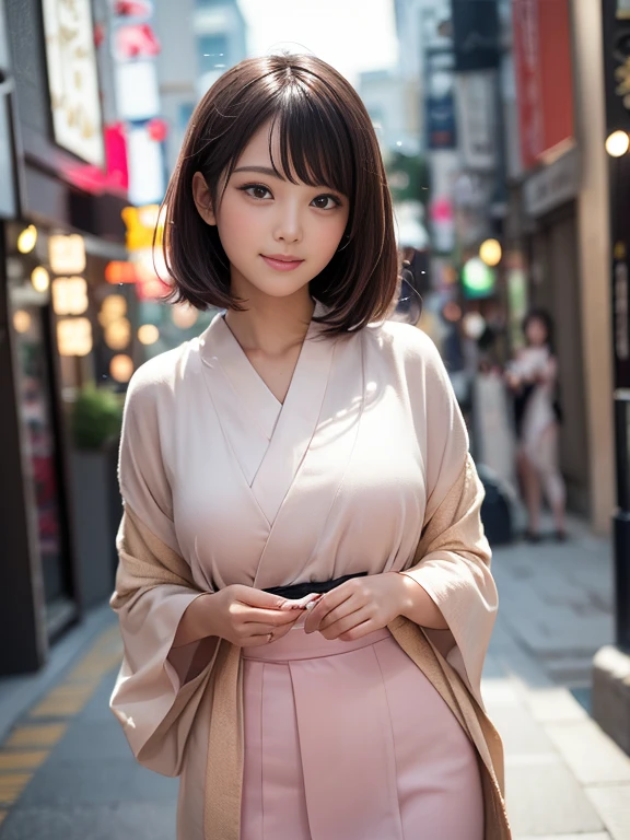 tanned wheat-colored skin,Eye color is random,platinum pink blonde hair color,short-hair,huge tit,Very cute,Small face,masutepiece,I have a golden ratio face,More detailed texture,Teeth are visible,smiling photogenicly,Both eyes have double eyelids,The tear bags in both eyes are clear,Both eyes are the same size,Very excited,is in estrus,gal make,Beautiful woman like an idol,Super Detail,Uses highly detailed shaded lighting,Cute smile,Best Quality,Depth of subject,Photorealsitic,Super beautiful photo,You can clearly see the whole body,Has an ergonomically normal body,Well-formed facial parts,I'm a 17 year old beautiful Japanese girl.,Whip Body,sensual beautiful girl,She is a top model in the world,I am a female president,walking down broadway,I'm wearing a New Year's furisode,
