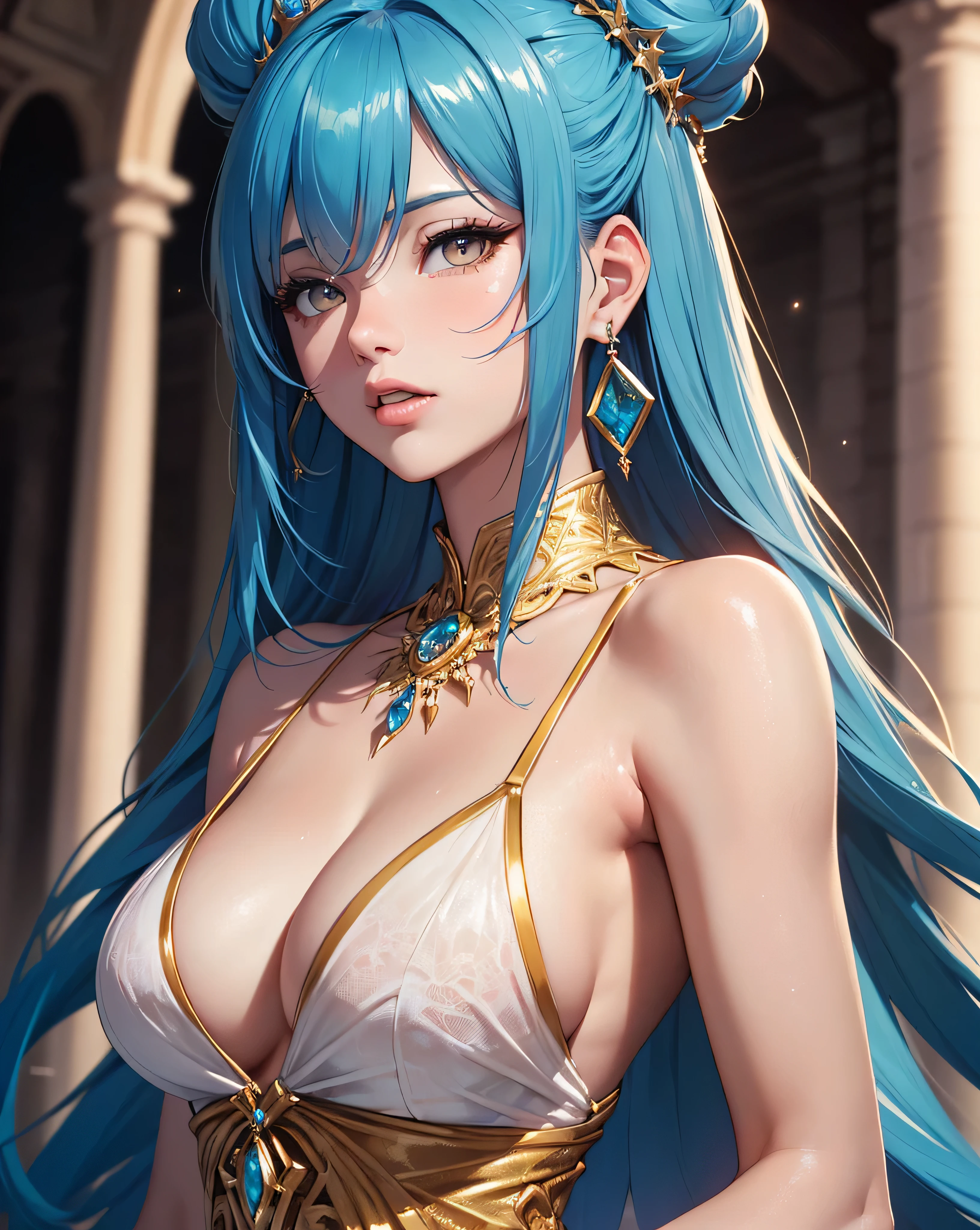 ((Realisticity: 1.2)), ((Realistic: 8K UHD)), ((The highest resolution: 8K UHD)), Hyper Detailed, Best Quality,masutepiece,hight resolution,nffsw, ((1 girl Hyper Detailed and hyper Realistic) ) , ((Beautiful queen, hyper Realistic and Hyper Detailed)),((white skin, Beautiful, Smooth, zora々Right, hyper Realistic and Hyper Detailed )), ((Face hyper Beautiful, white, hyper Realistic and Hyper Detailed ) ), Long hair, ((hyper Realistic and Hyper Detailed dress)), Solo, ((hyper Realistic, hyper Beautiful, Beautiful and Hyper Detailed jewelry)), ((hyper Beautiful deep red and golden yellow dress, hyper Realistic and Hyper Detailed )) , ((Her cute, hyper Realistic, Hyper Detailed diamond filled earrings)), ((Her gorgeous diamond haircut, hyper Realistic and Hyper Detailed)), ((Hyper Pretty upper body, hyper Beautiful, hyper Realistic and Hyper Detailed) ), ((medium breasts: 1.5)), ((hyper Realistic, Hyper Pretty, Hyper Detailed boobs)), ((The background of the royal palace is very majestic, hyper Realistic and Hyper Detailed)),((hands and palms hyper Beautiful, Hyper Detailed, hyper Realistic)), ((Hyper Pretty, Hyper Pretty, hyper Realistic and Hyper Detailed hair bun)), ((Hyper Pretty , hyper Realistic and Hyper Detailed blue hair)), Candid, Photo, hight resolutionであり, 8K , Bokeh,