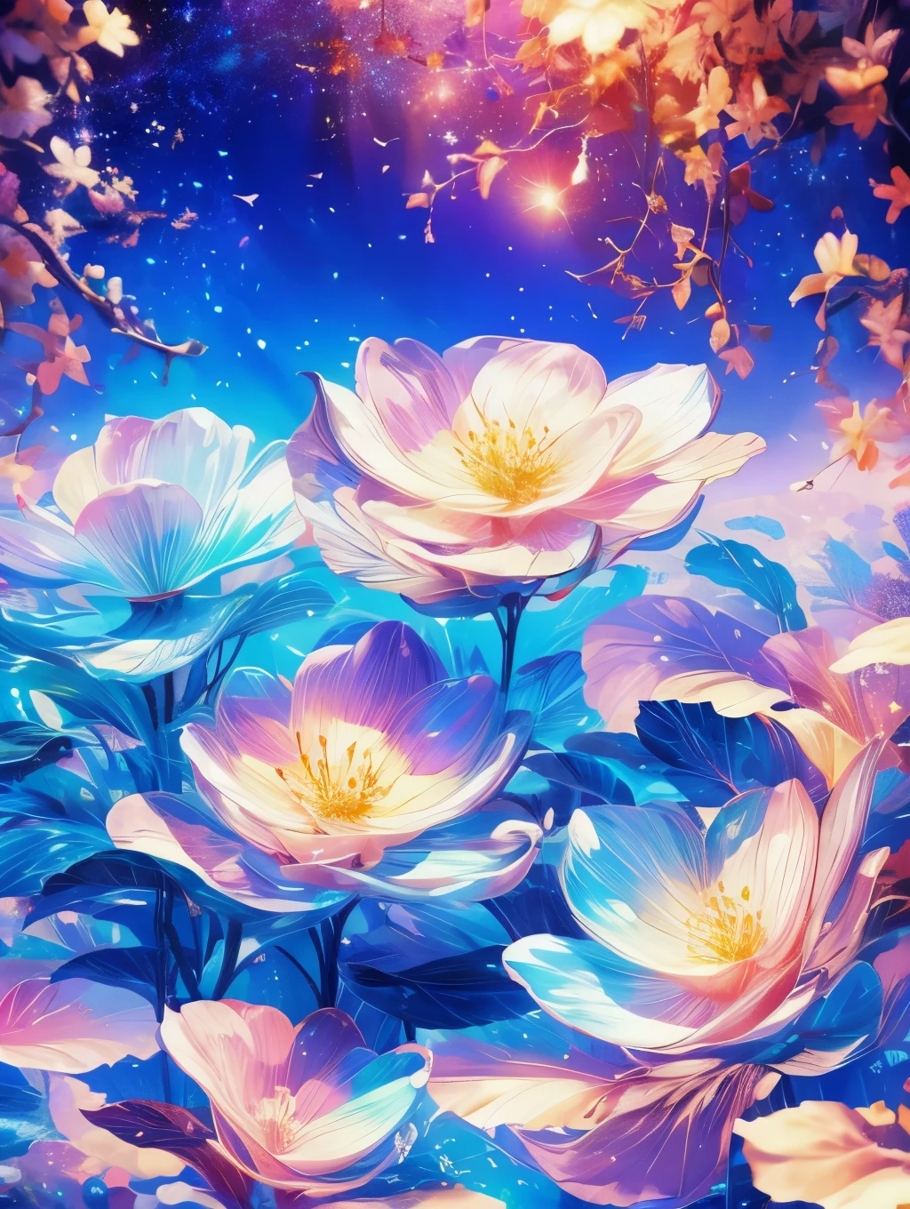 Beautiful gradations, a night sky full of sparkling stars, bright colors of the moon and stars, smooth and glossy textures, a
combination of warm and cool colors, and a fantastic atmosphere.
