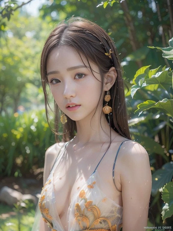 (Whole body:1.3)(extremly intricate:1.hotorealistic:1.4), NSFW, supermodel, Ultra-delicate wet see-through clothing, (A sexy pose), (s face), Sexy lips, Waifu, small breast, Beautiful, Cute, pretty, Body in perfect proportions, Perfect framing, Sharp gray eyes, Supermodel face, Detailed face, Pale white skin, [[freckled skin]], Cover art, Moody,  zoomout, Depth of field, Art Station, (Luminism), (((Cinematic lighting))), Orange and blue-green, Soft light, [summer weather: Sunset weather:2.5] 4K 分辨率, rendering by octane,See-through installation，(see-through transparent clothes:1.1)