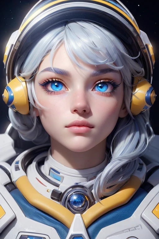 (A higher-quality masterpiece in close-up:1.5)0.9], (Espace et astronaute:1.2) (messy silver hair:1.1) (yellow eyes with heterochromia and blue eyes:1.2) (Casque spatial:1.0) (Colorful stars in the eyes:1.0) (radiant light:1.1) (big lips:0.9)