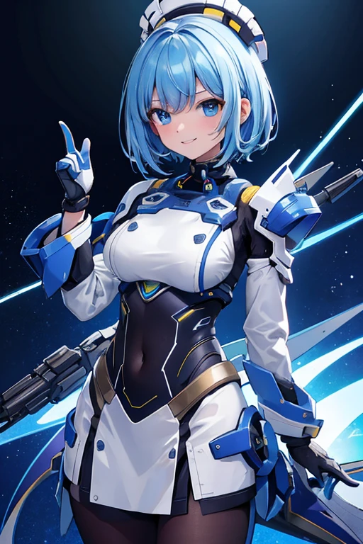 mechanical, mecha, Une personne, seulement, Cheveux courts, profil, Haut du corps, Science-fiction, sourire, cheveux bleus, (couvre-chef:1), Contexte technique,