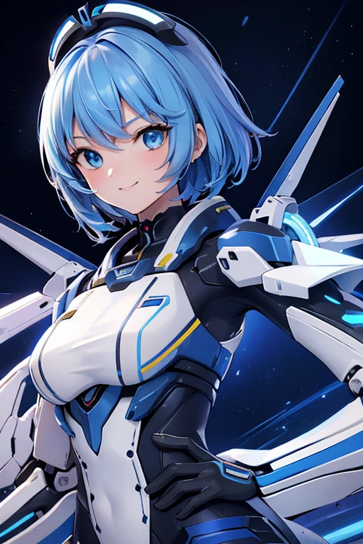 mechanical, mecha, Une personne, seulement, Cheveux courts, profil, Haut du corps, Science-fiction, sourire, cheveux bleus, (couvre-chef:1), Contexte technique,
