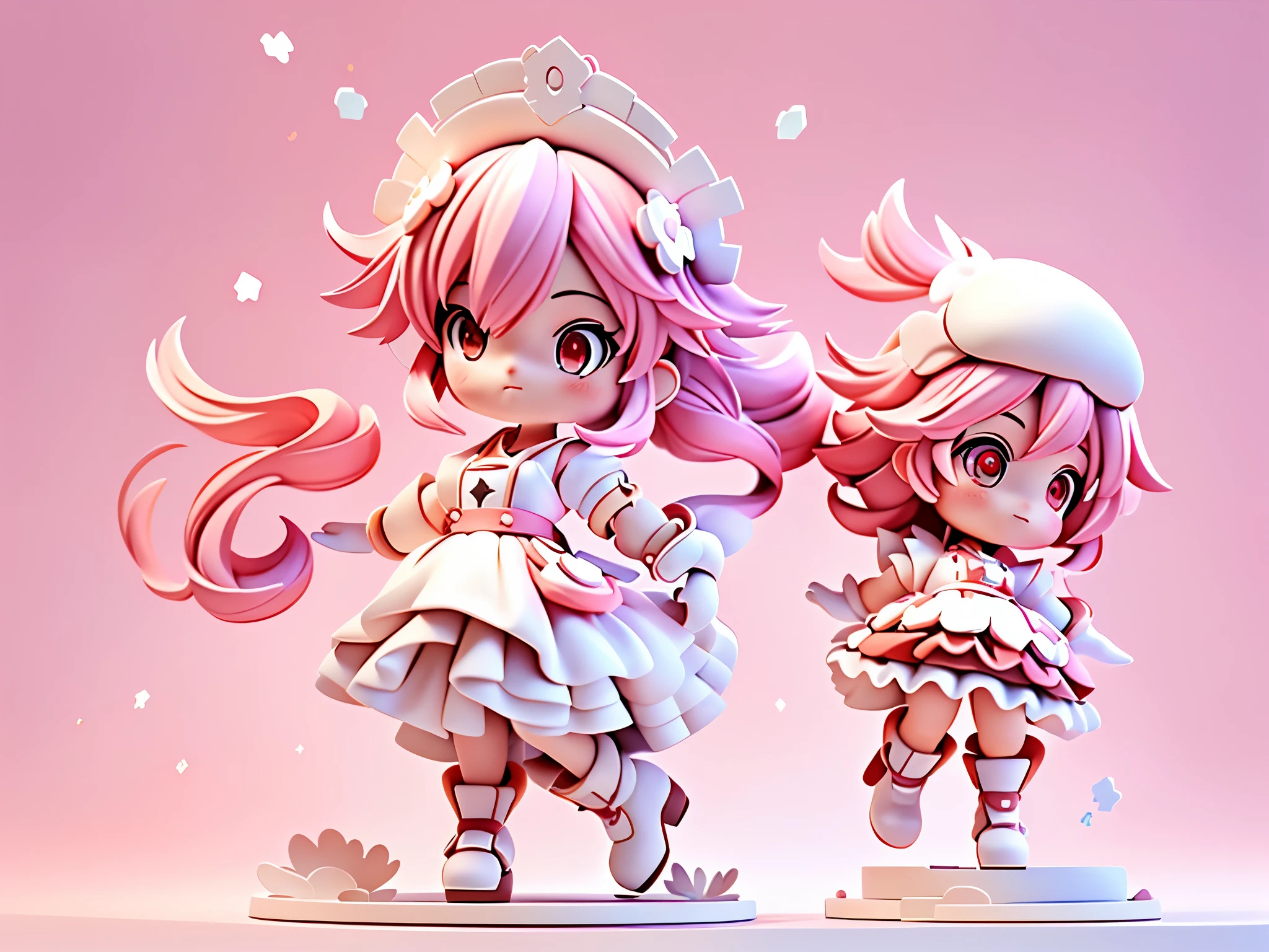 (Dynamic Angle:1.4), ((Full body posing:1.5),(Pink twin-tailed hair and red eyes),(White headband,White Apron,Girl in cute maid clothes,long boots),2. 5 D CGIanimesqueFantasiaアートワーク, Official Character Art, cushart krenz key art feminine, shadowverse character concept, 3 d render official art, animesqueの女神, jrpg character art, かわいい3Danimesqueの女の子のレンダリング, 4K, 8K,absurderes、Hi-Res、Delicate and beautiful to the limit、depth of fields、consternation、masterpiece、grow、visual impact、ultra-definition、highly、Amazing detail、gojoantasia、naturey、Sophisticated depiction、Original、contour deepening、high key、Low dispersion luminance scale、Soft light、Light and dark interlacing、光线追踪、animesque、フォトreallistic、reallistic