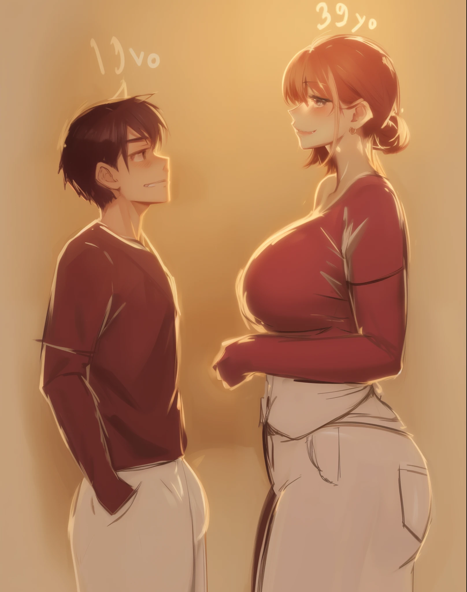 two people standing next to each other, growth of a couple, oppai proportions, tall and slim figured, anime proportions, tall and slim, thicc, realistic proportions sfw, realistic proportions!!, by :5 sexy: 7, big shoulders, r / art, r/art, r /art, large shoulders, realistic!!, heavily exaggerated proportions