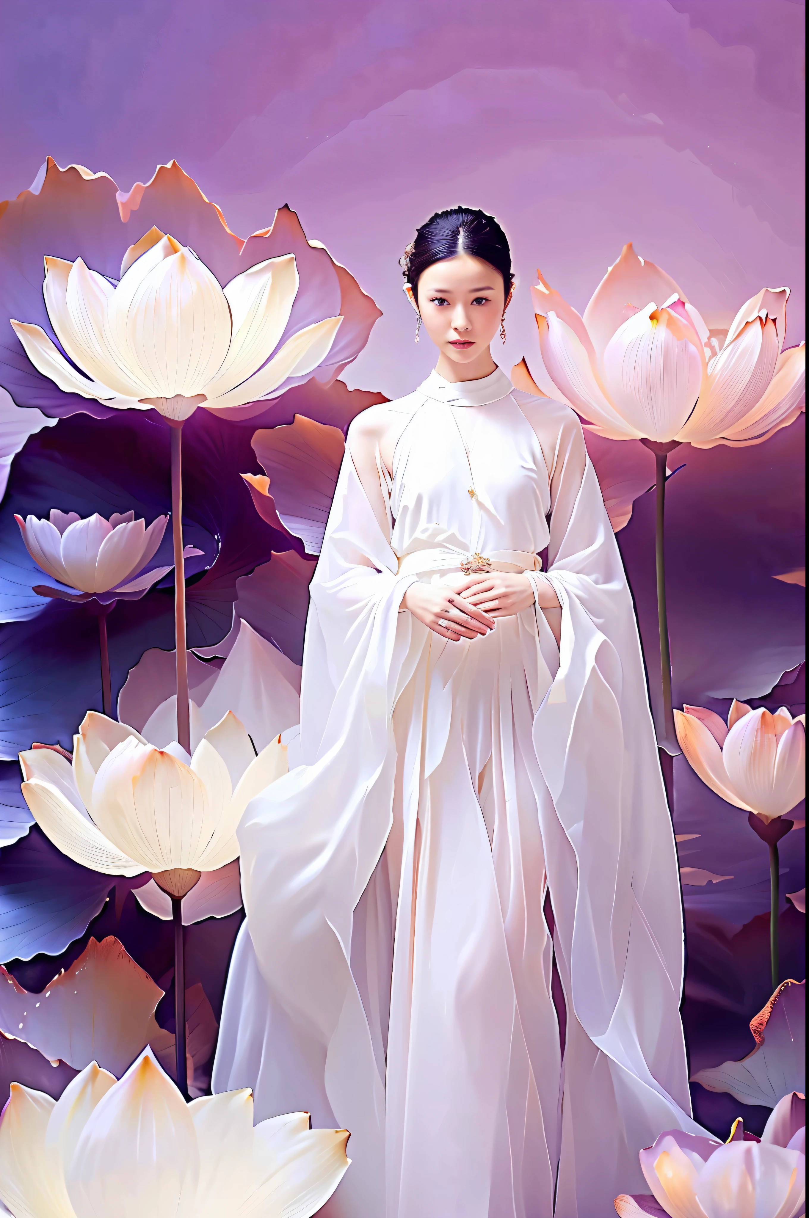 arafed woman in a pink dress standing in front of a pink flower, pink lotus queen, standing gracefully upon a lotus, beautiful digital artwork, ross tran 8 k, by Yu Zhiding, a beautiful fantasy empress, inspired by Yanjun Cheng, by Russell Dongjun Lu, chinese princess, palace ， a girl in hanfu