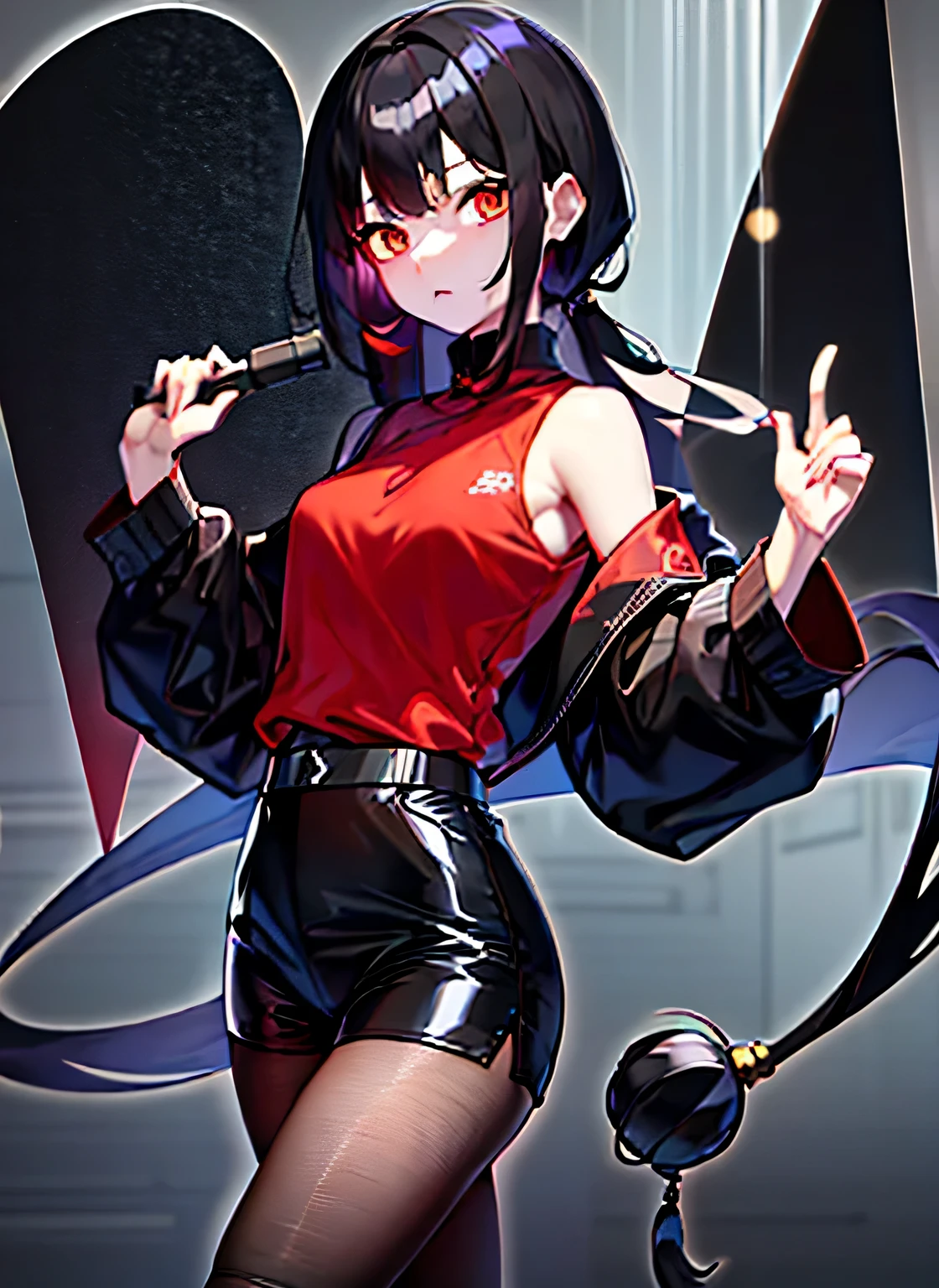 身穿黑白红服装Anime girls拿着刀,red color eyes, fleet style, Anime style 4k, best anime 4k konachan wallpapers, Anime cute art style, azur lane style, Anime girls, Female action anime girl, High quality anime art style, modern anime style, Female anime characters, Gaimoyedre, style anime