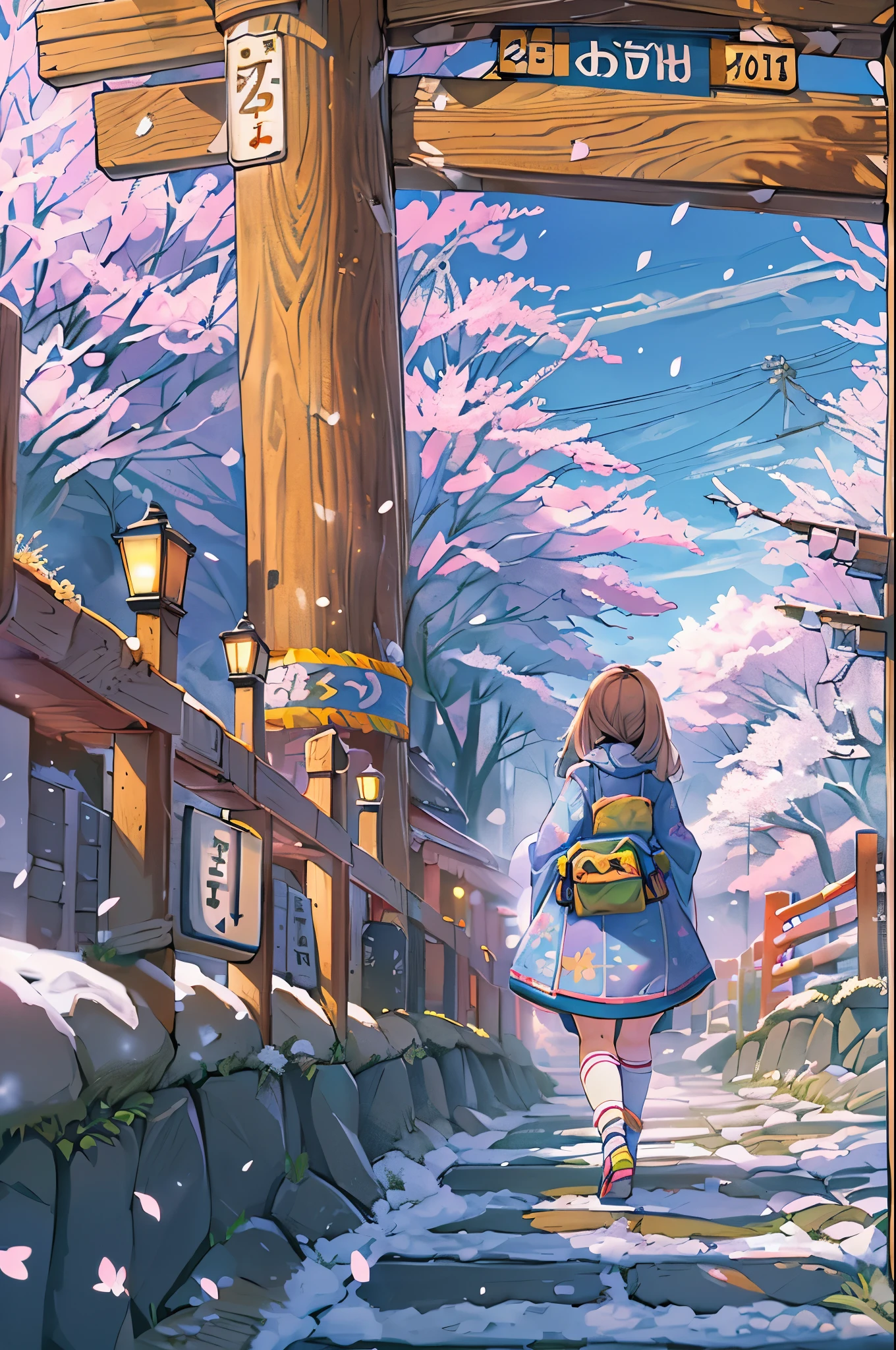 huge-breasted、kawaii、(Sunny Clothes)、torii gate,((Oblique angle))、{{close up to face}}、eye closed、bbw、thick thight、big butts、Ultramammy, Winter days, Anime Background Art, japanese art style, beautiful anime scene,detailed scenery - width 672, Background art, Anime landscapes, Anime Background, Beautiful anime scenery, Beautiful peace scenes in anime, landscape artwork, Japan Village, Anime landscapesコンセプトアート, 8K))、New Year’s Day、1 moon,Hand in hand、pray