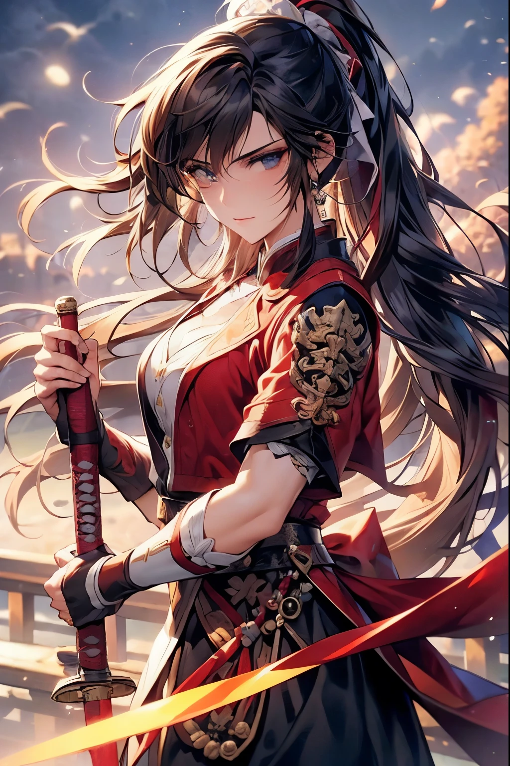 (Best quality,A high resolution,The image is clear,:1.2),A handsome young man holding a sword,Chinese-style clothes,high ponytails,natta,Garden scene,under moonlight,starrysky