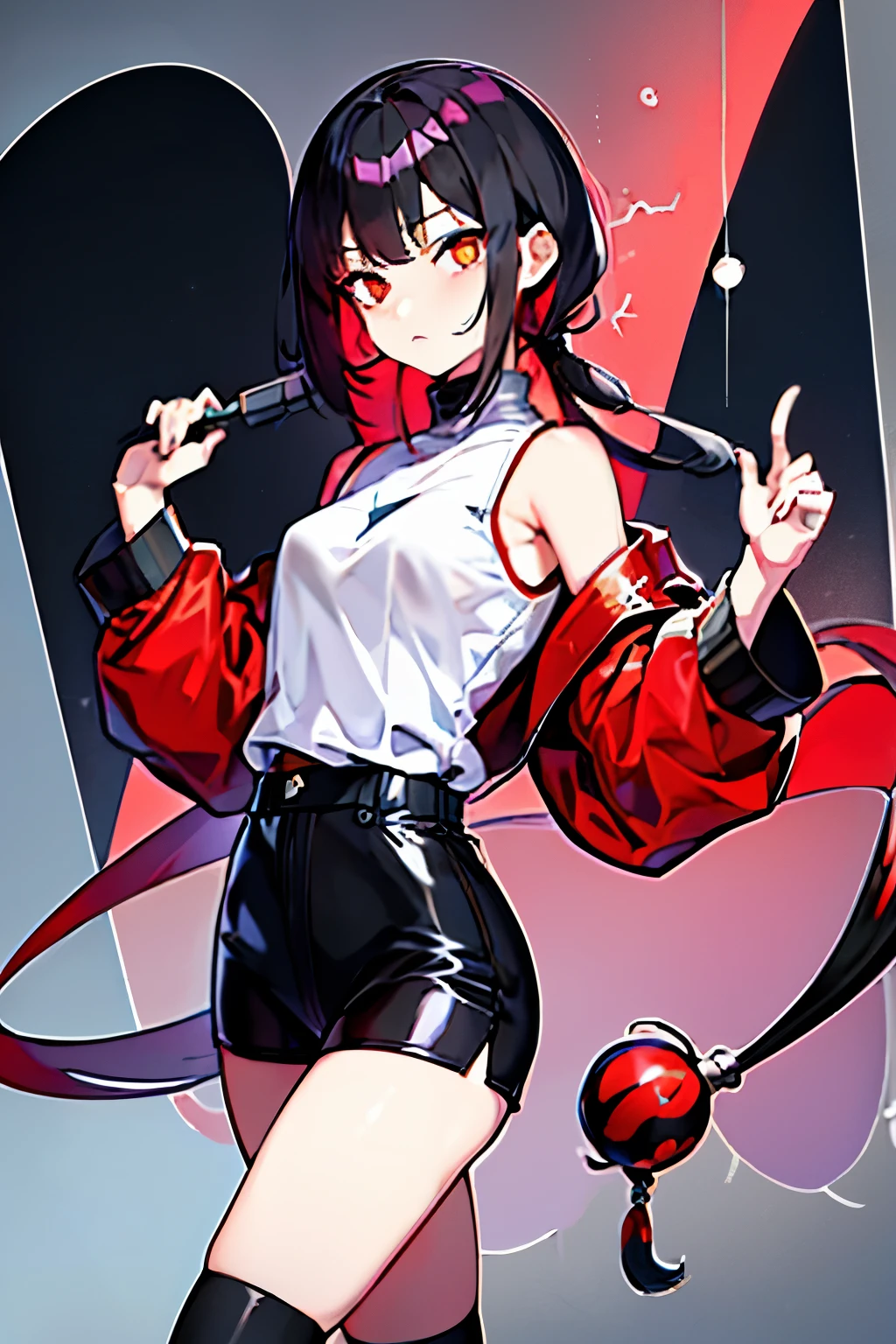 身穿黑白红服装animemanga girl拿着刀,red color eyes,Red coat，White top，Black pantsuit， fleet style, Anime style 4k, best anime 4k konachan wallpapers, Anime cute art style, azur lane style, animemanga girl, 女性动作animemanga girl, High quality anime art style, modern anime style, Female anime characters, Gaimoyedre, style anime