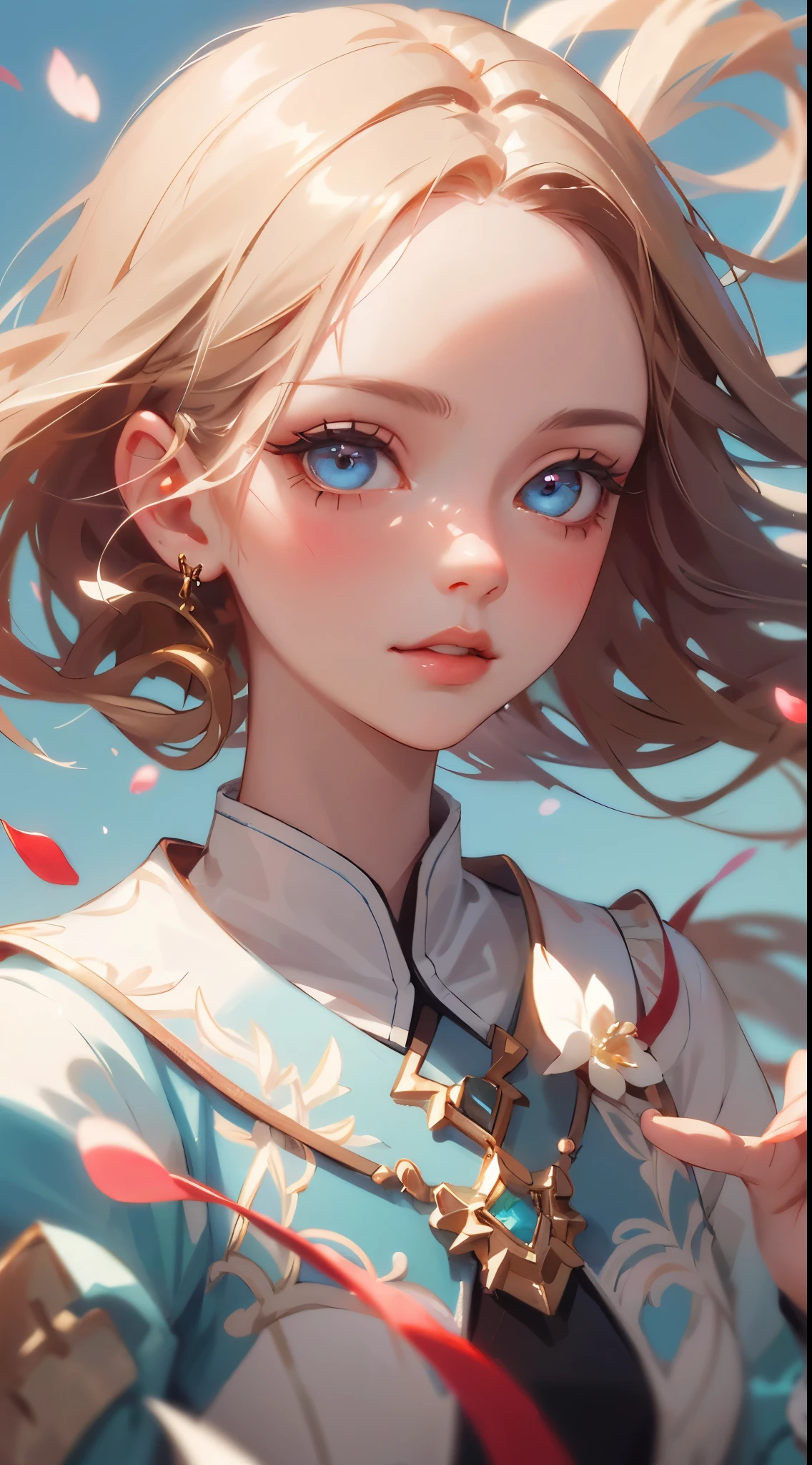 (masterpiece, best quality), 1girl, Icy Blonde Wrapped Braid Updo with Floral Accents, Size A breasts, <lora:Kyoyakyo_style_v01:1>